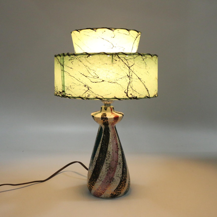 Mid Century Modern Ceramic Table Lamp with Fiberglass Shade