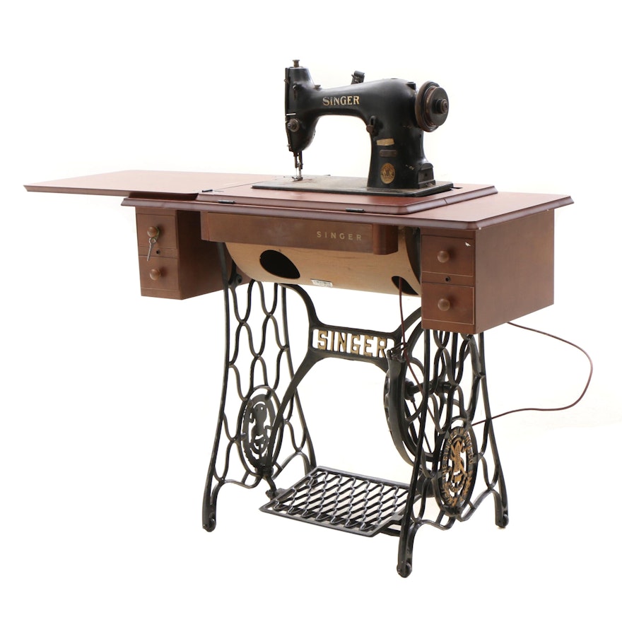 Vintage Refinished Mahogany Singer Sewing Table