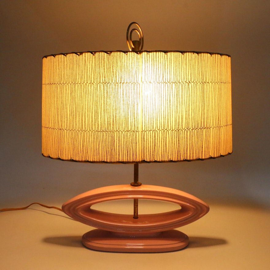 Mid Century Modern Pink Ceramic Table Table Lamp with Paper Shade