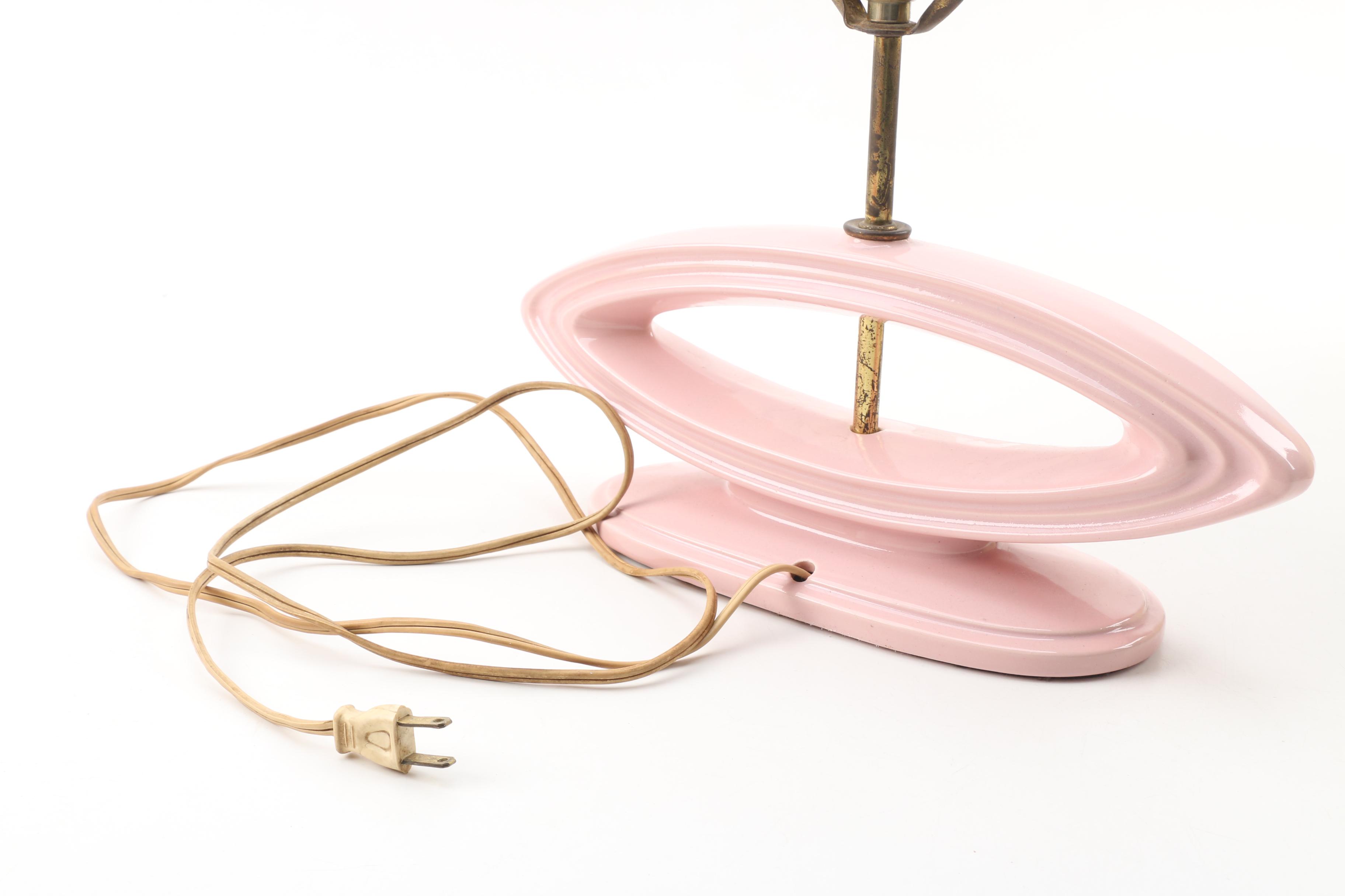 Mid Century Modern Pink Ceramic Table Table Lamp with Paper Shade