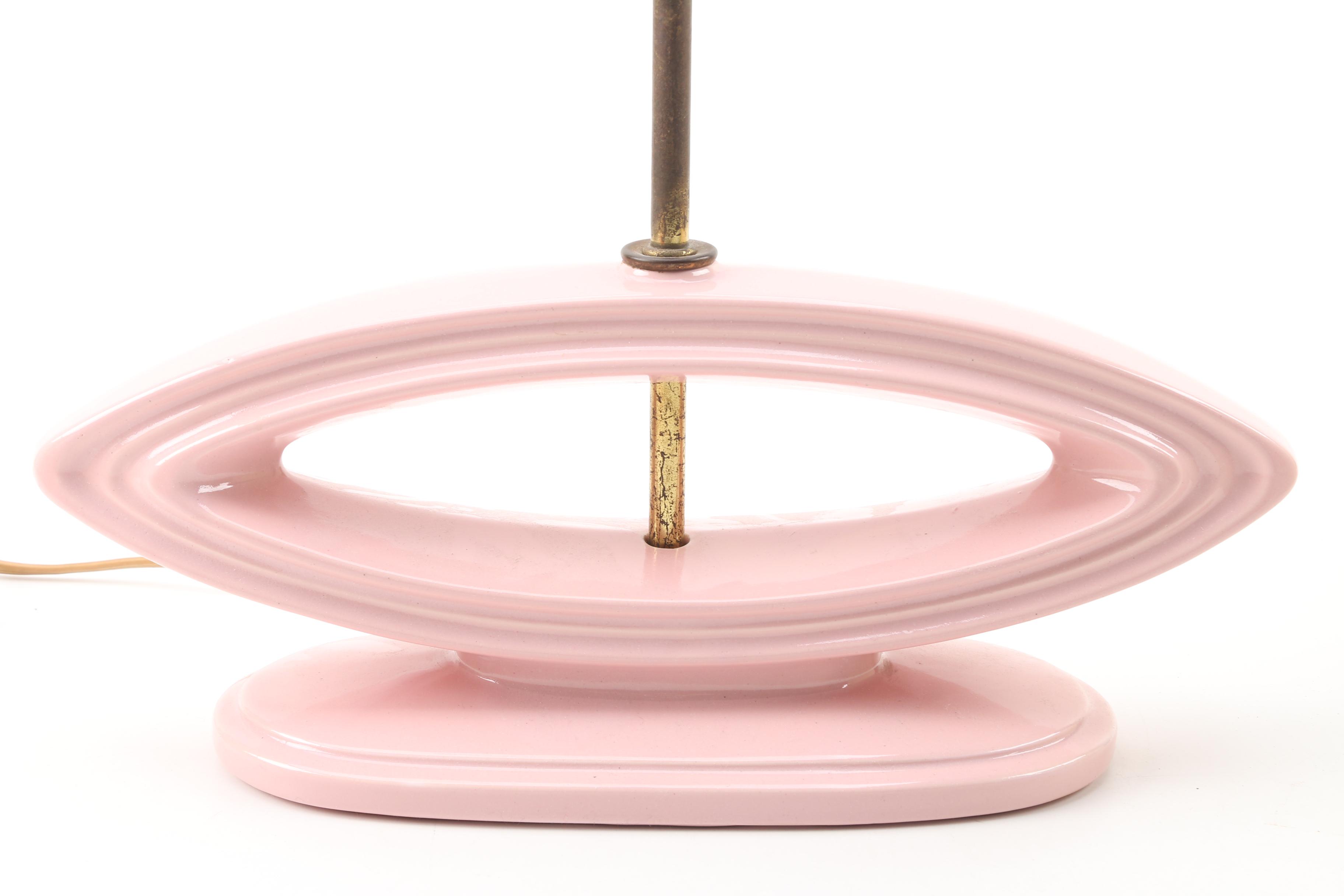 Mid Century Modern Pink Ceramic Table Table Lamp with Paper Shade