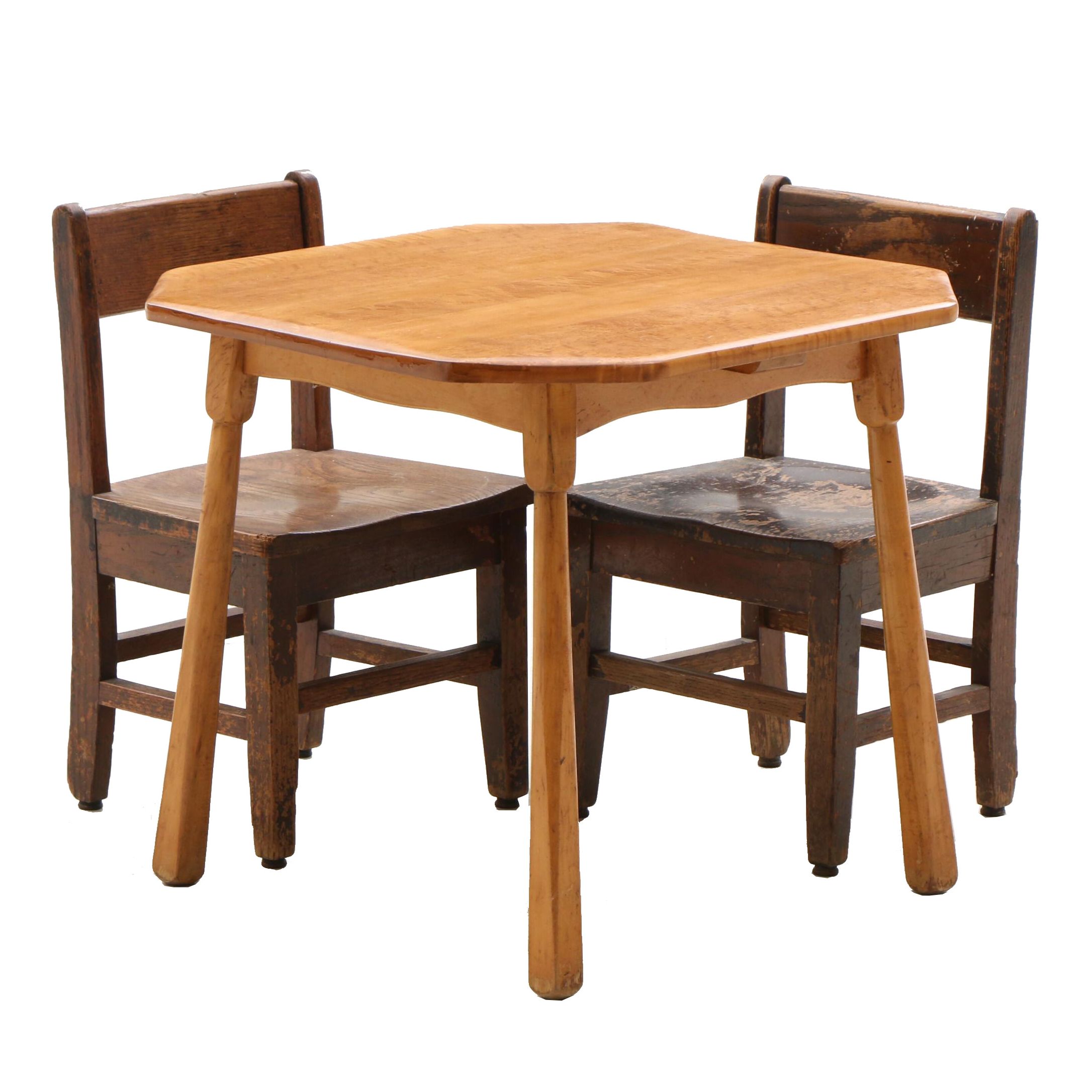 Tiger Maple Children's Table and Oak Chairs