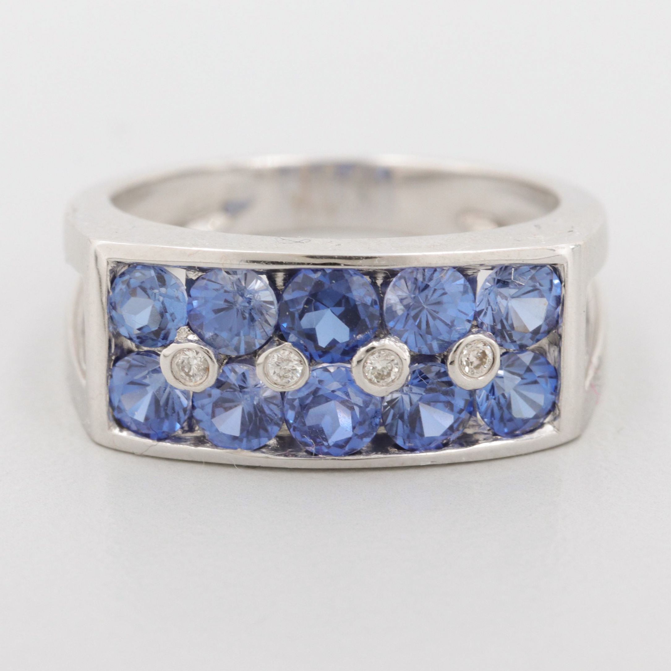18K White Gold Diamond and Synthetic Blue Sapphire Ring