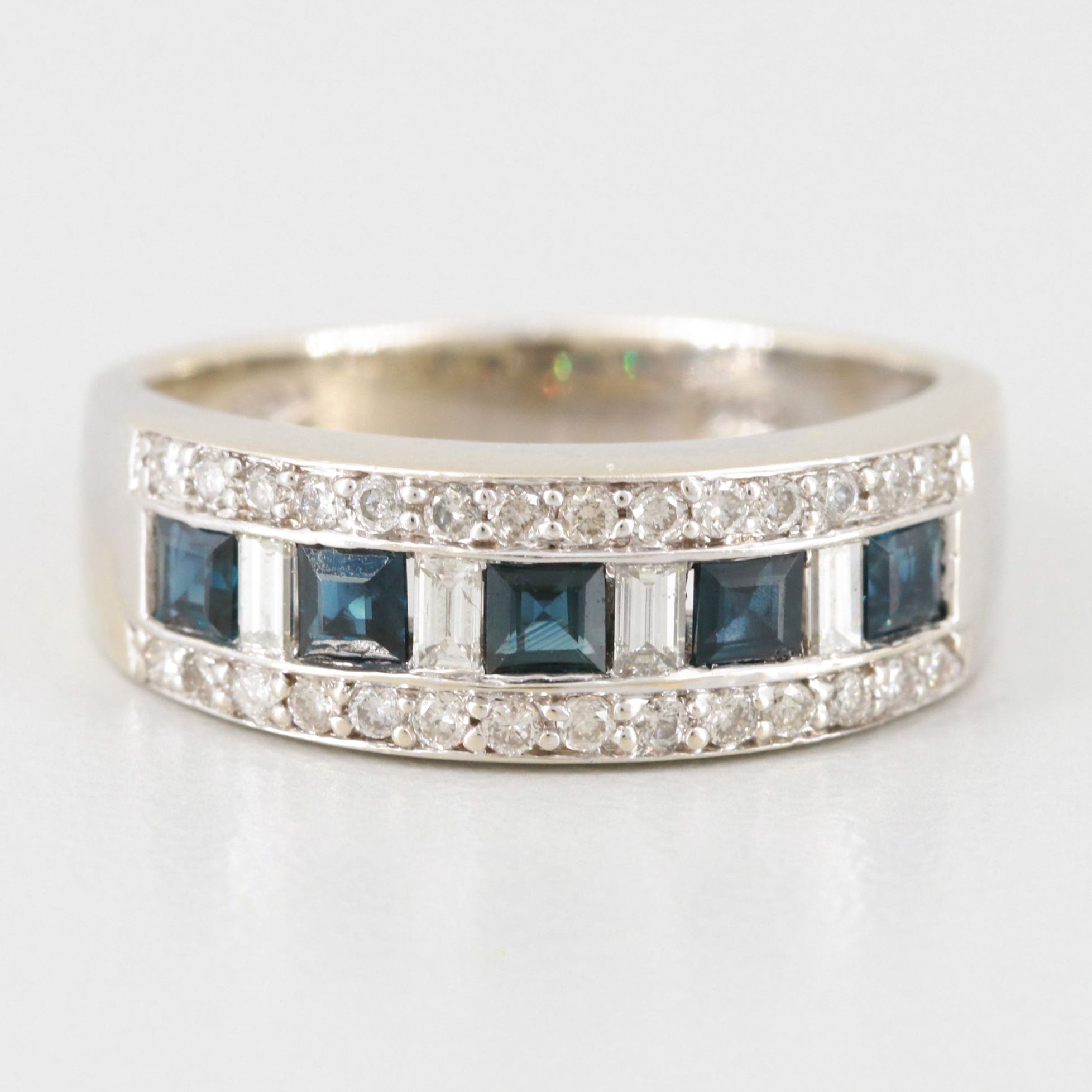 14K White Gold Blue Sapphire and Diamond Ring