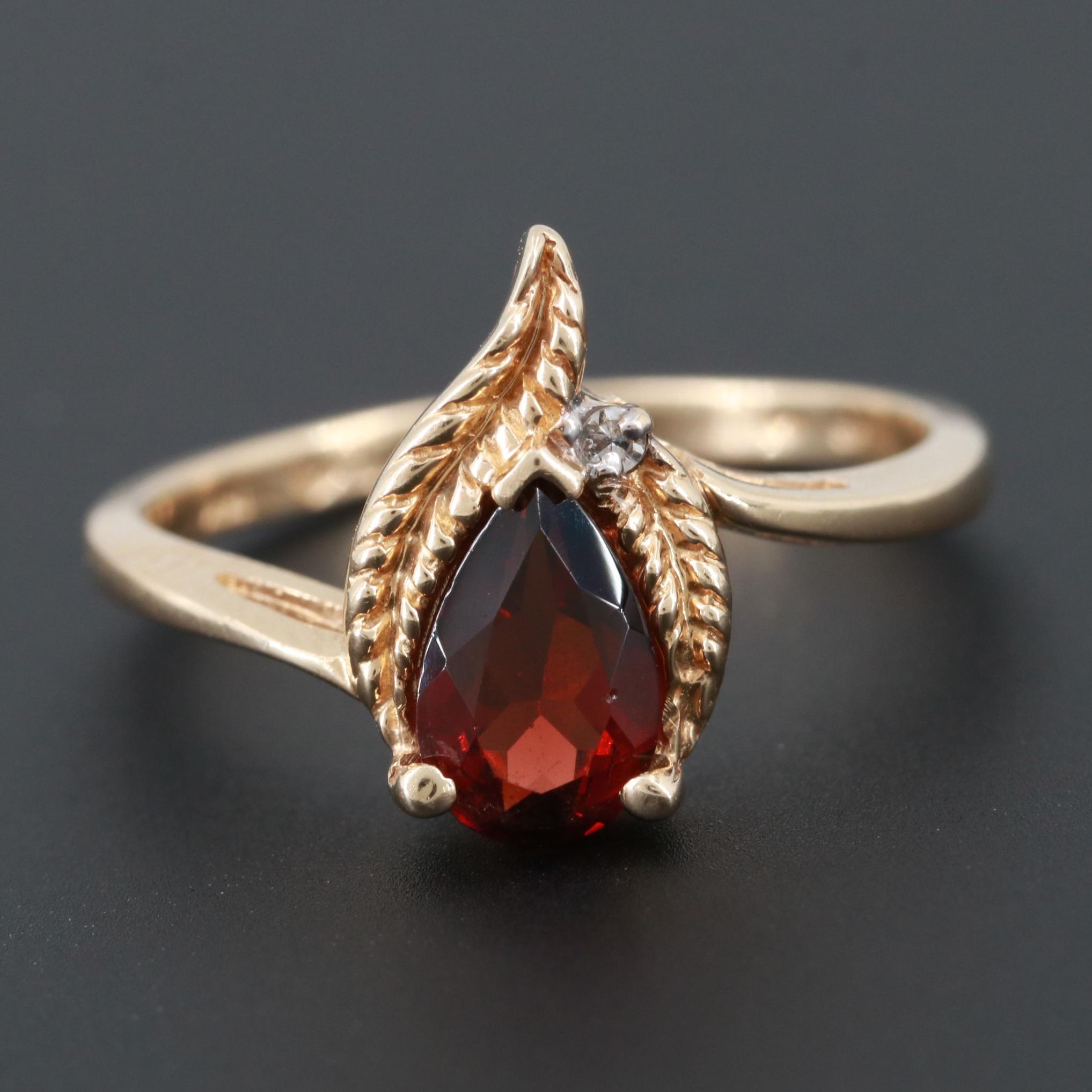 10K Yellow Gold Garnet and Diamond Ring