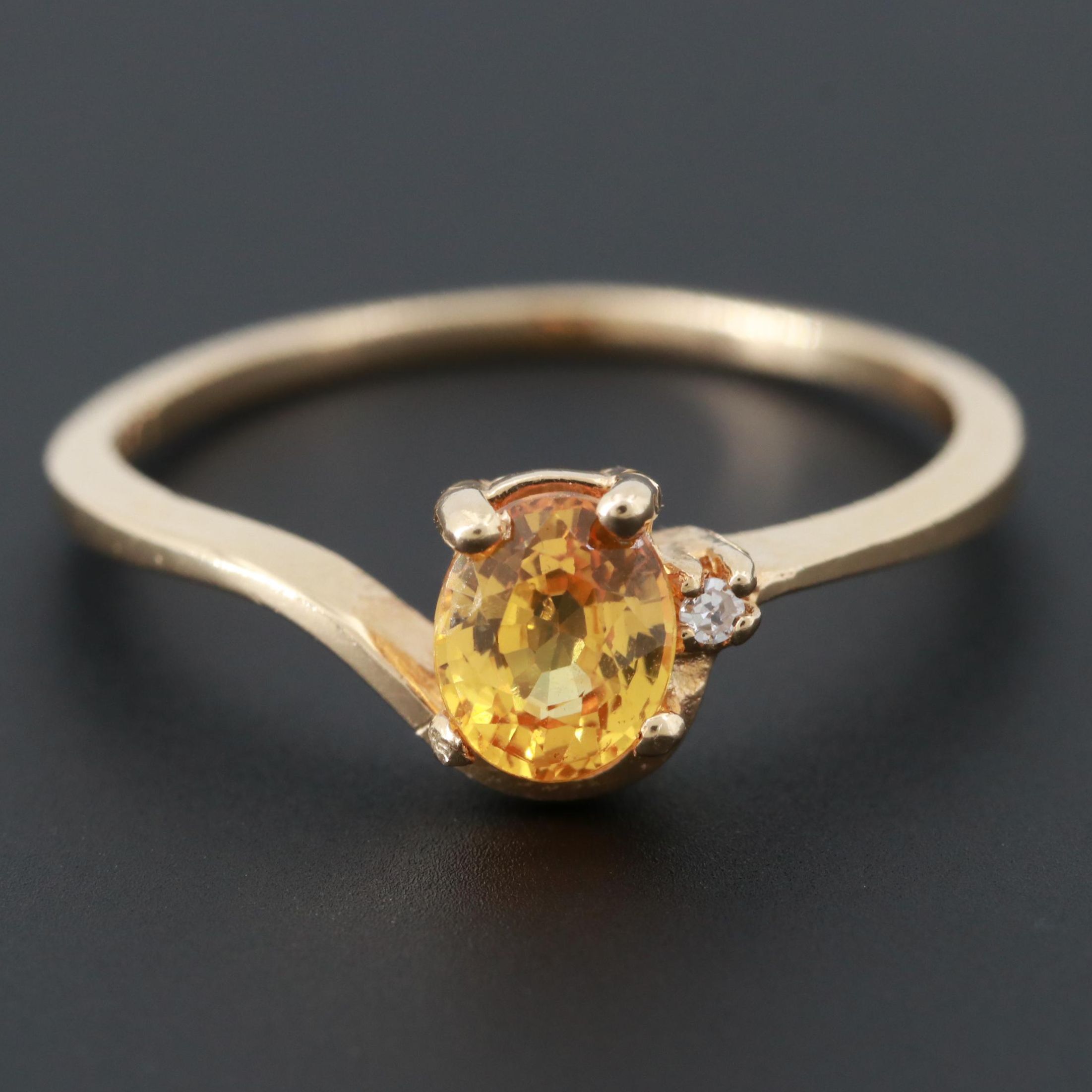 14K Yellow Gold Yellow Sapphire and Diamond Ring
