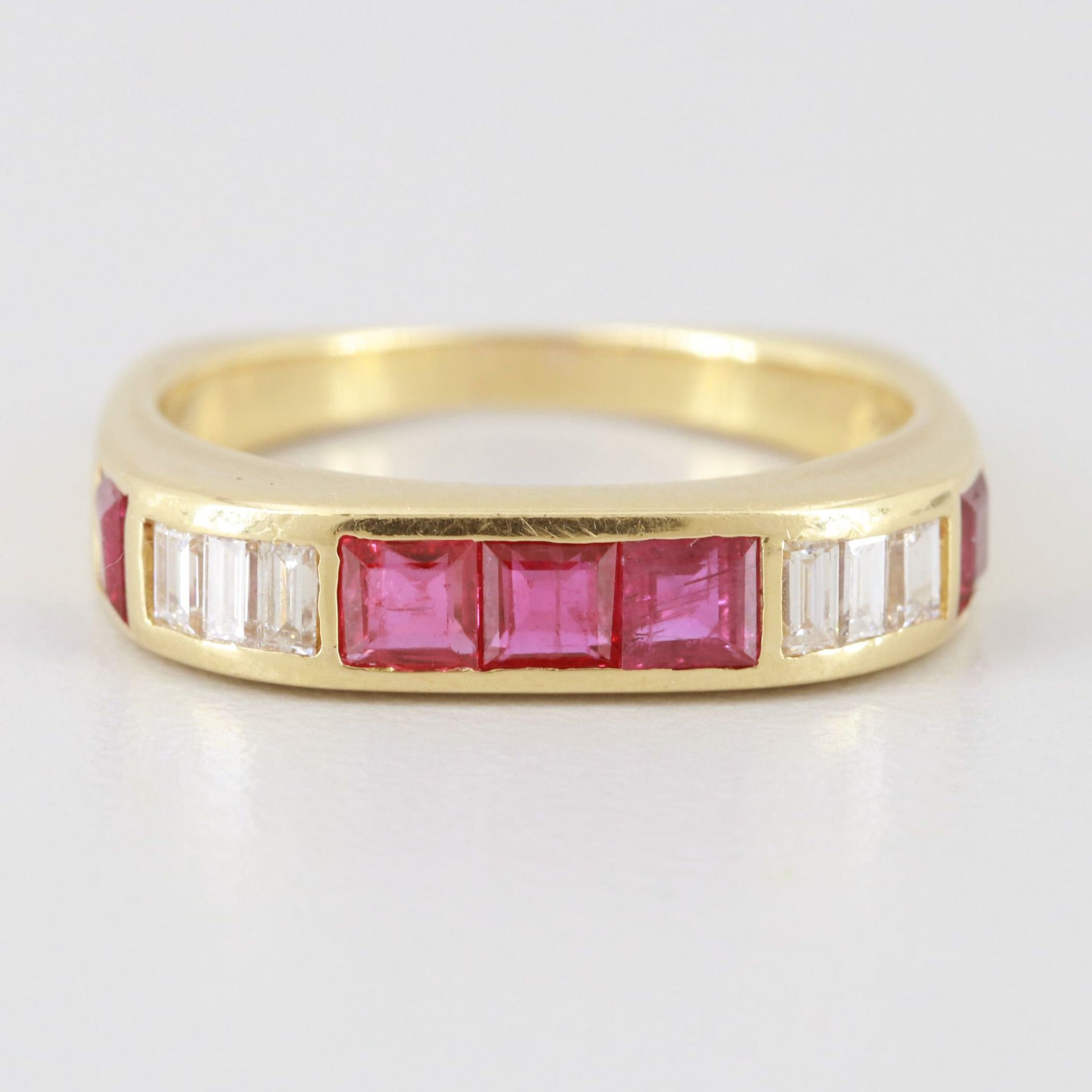 18K Yellow Gold Ruby and Diamond Square Ring