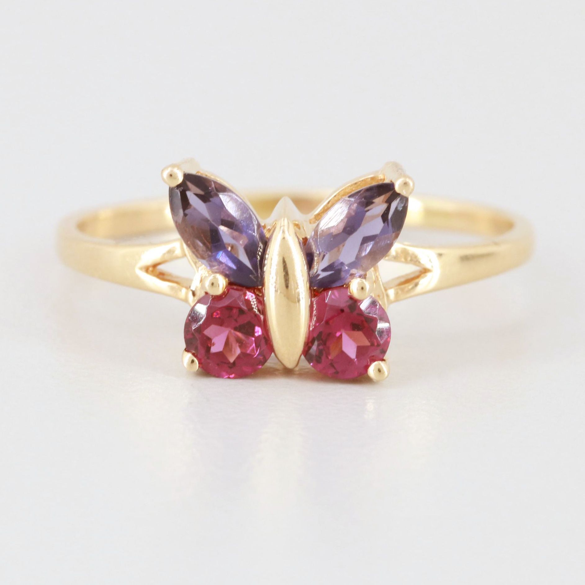 14K Yellow Gold Rhodolite Garnet and Iolite Butterfly Ring