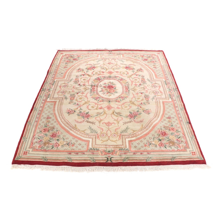 Hand-Knotted Indian Aubusson Wool Rug