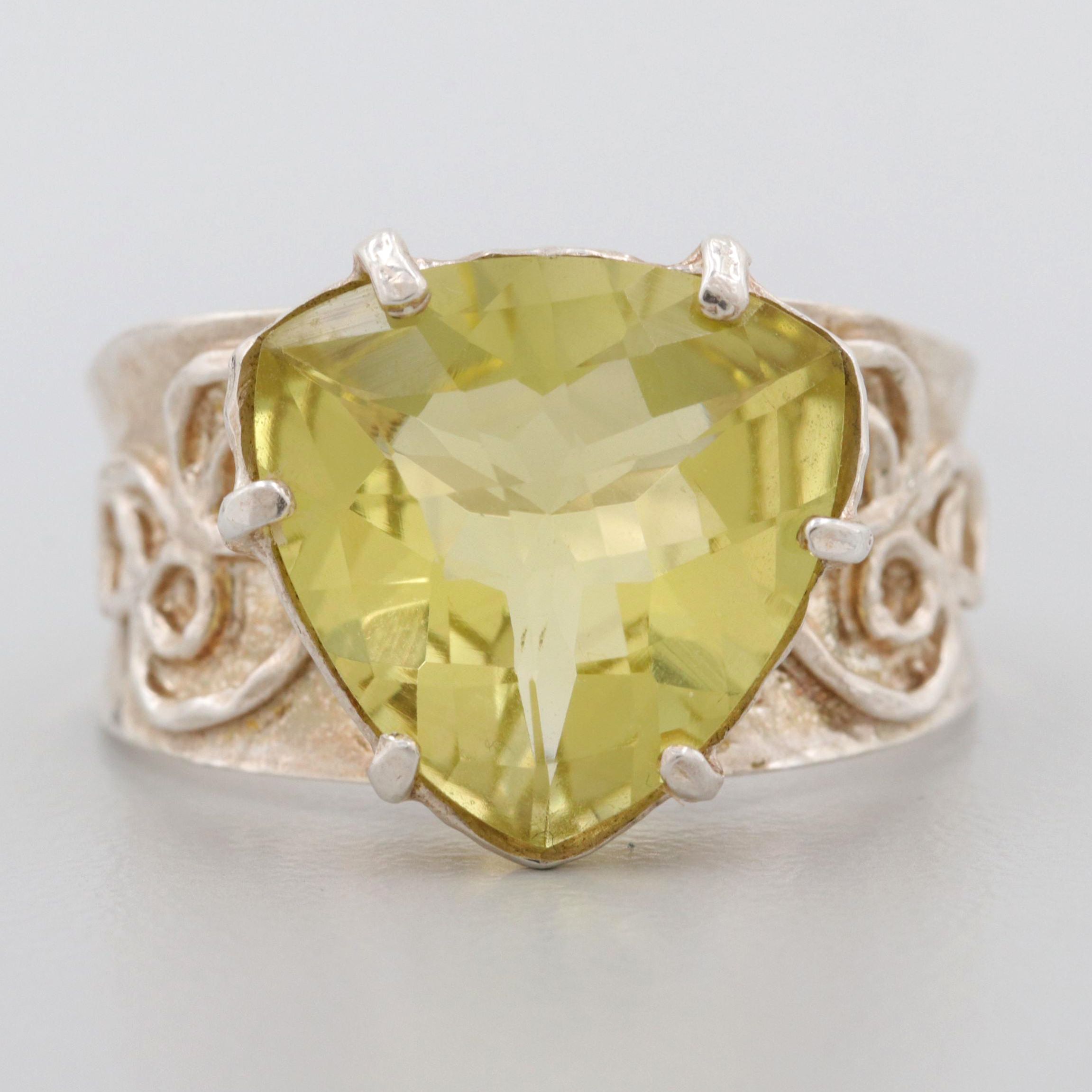 Israeli Sterling Silver Quartz Hammered Ring