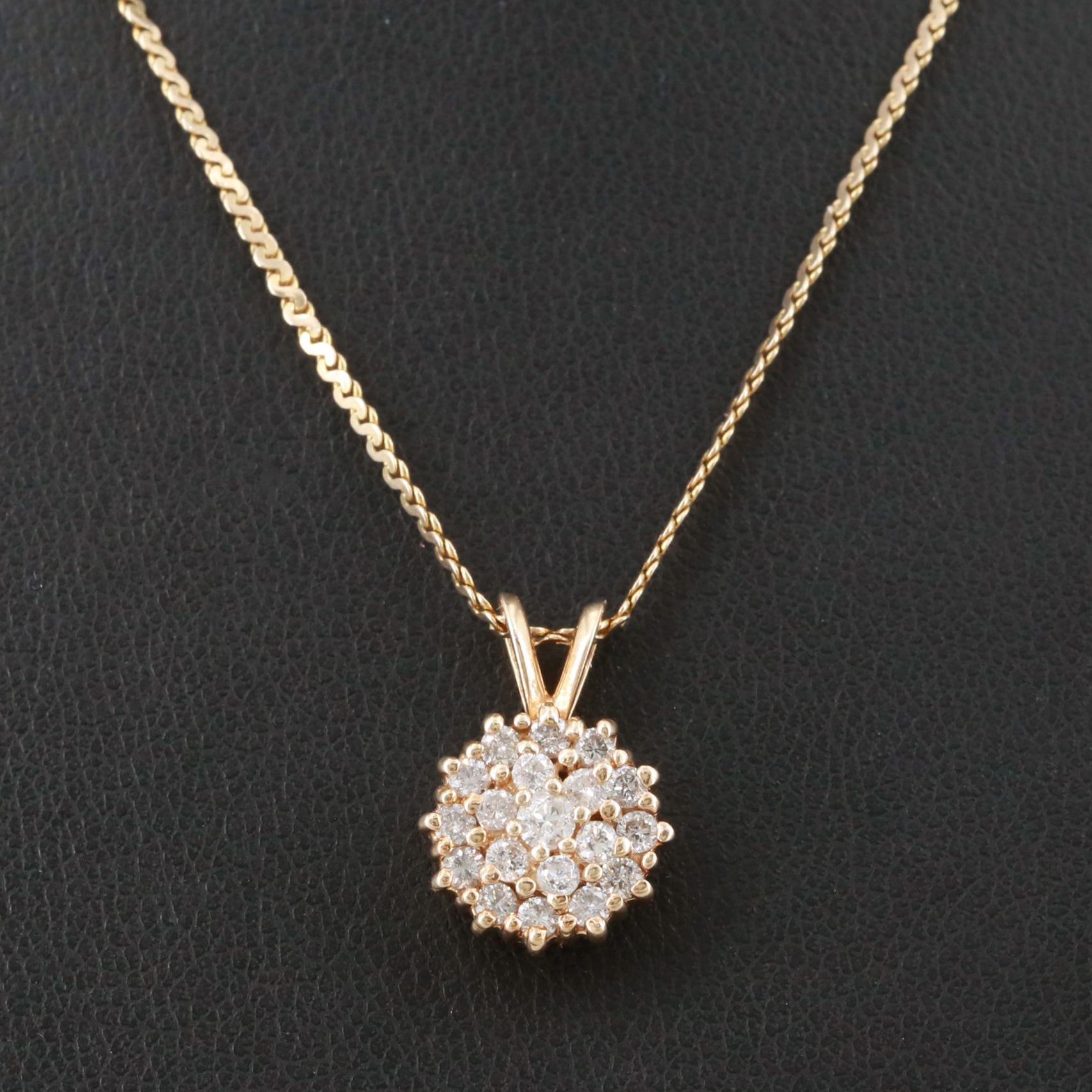 14K and 10K Yellow Gold Diamond Pendant Necklace