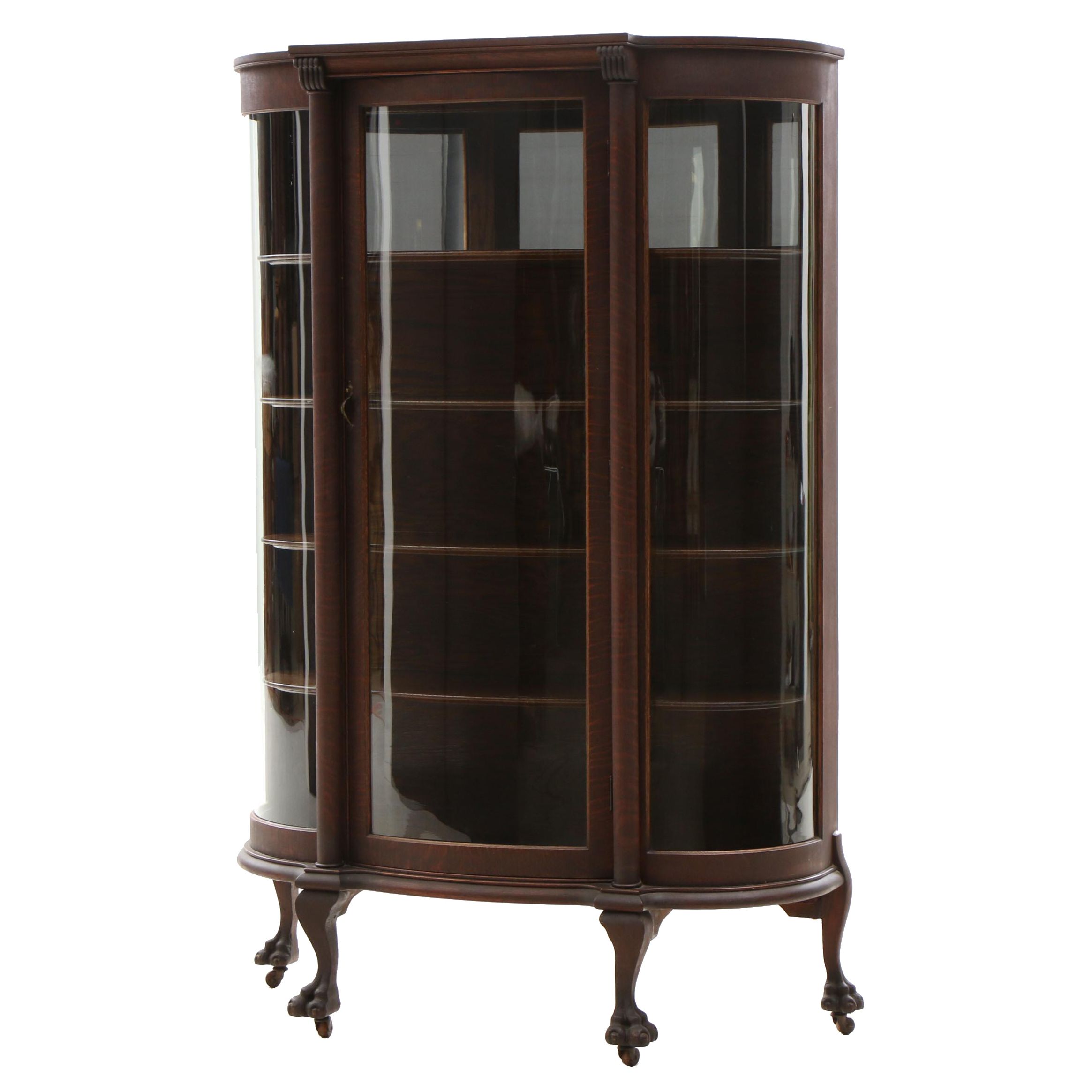 Mahogany Finish Oak Clawfoot China Cabinet, Early 20th Century