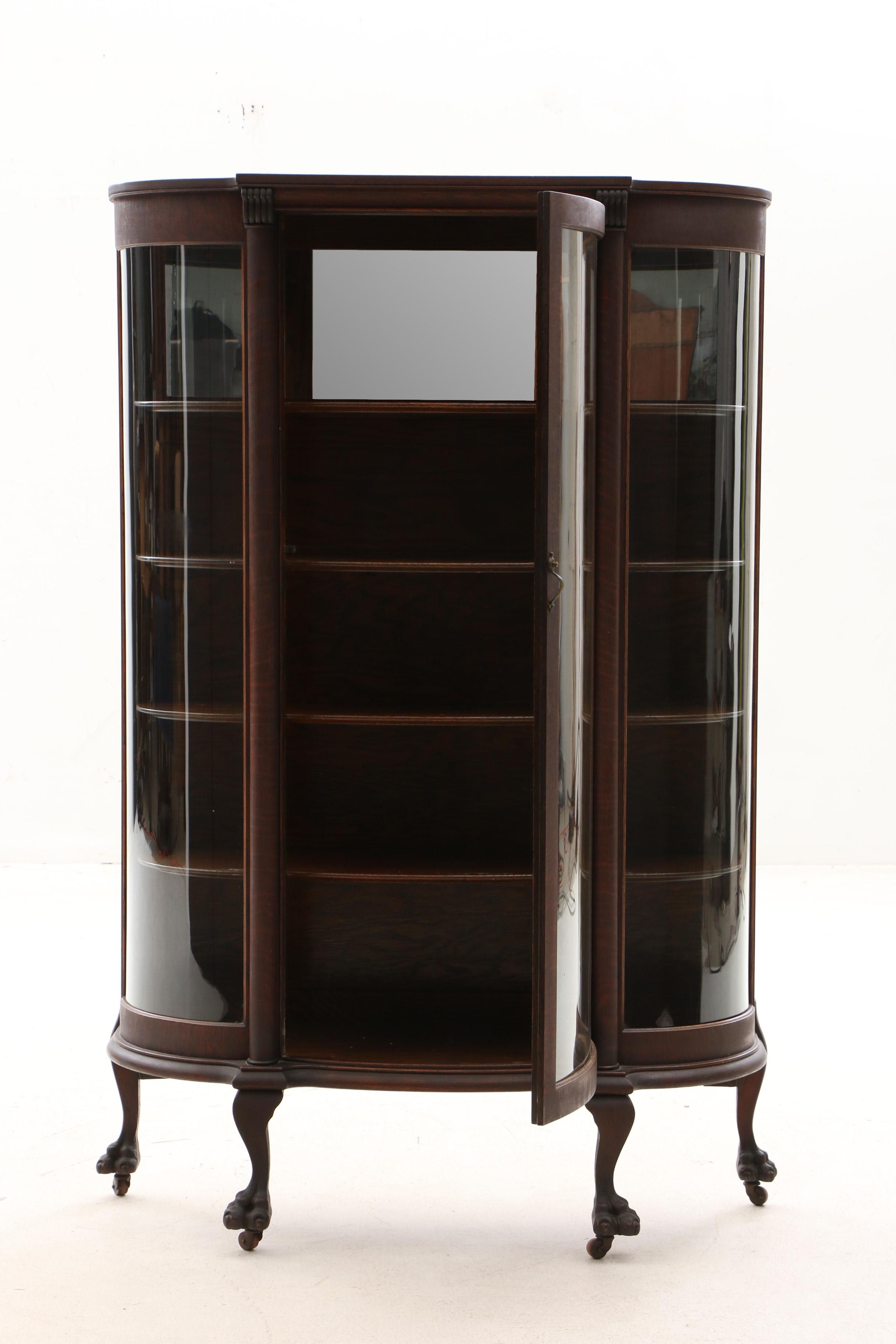 Mahogany Finish Oak Clawfoot China Cabinet, Early 20th Century