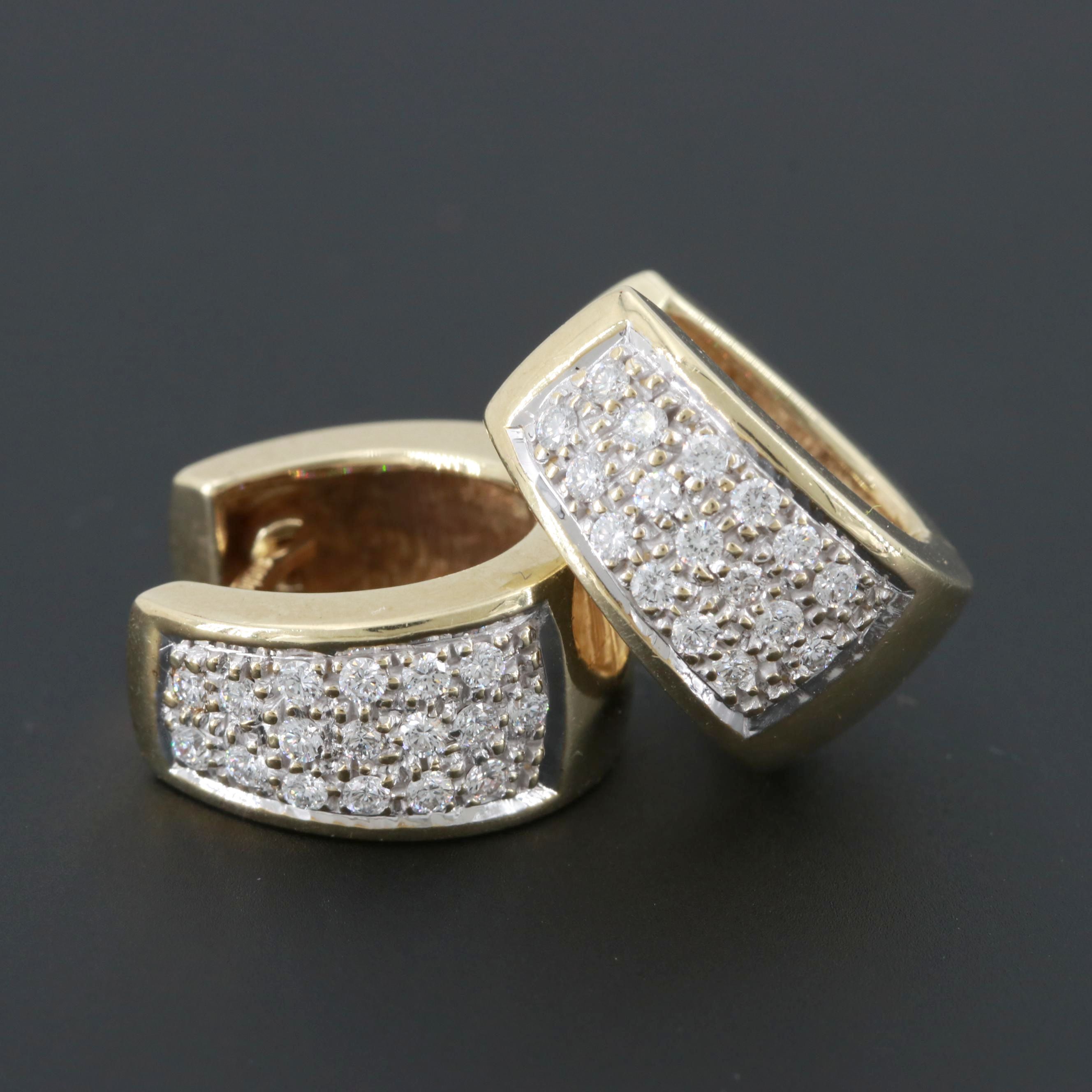14K Yellow Gold Diamond Huggie Earrings