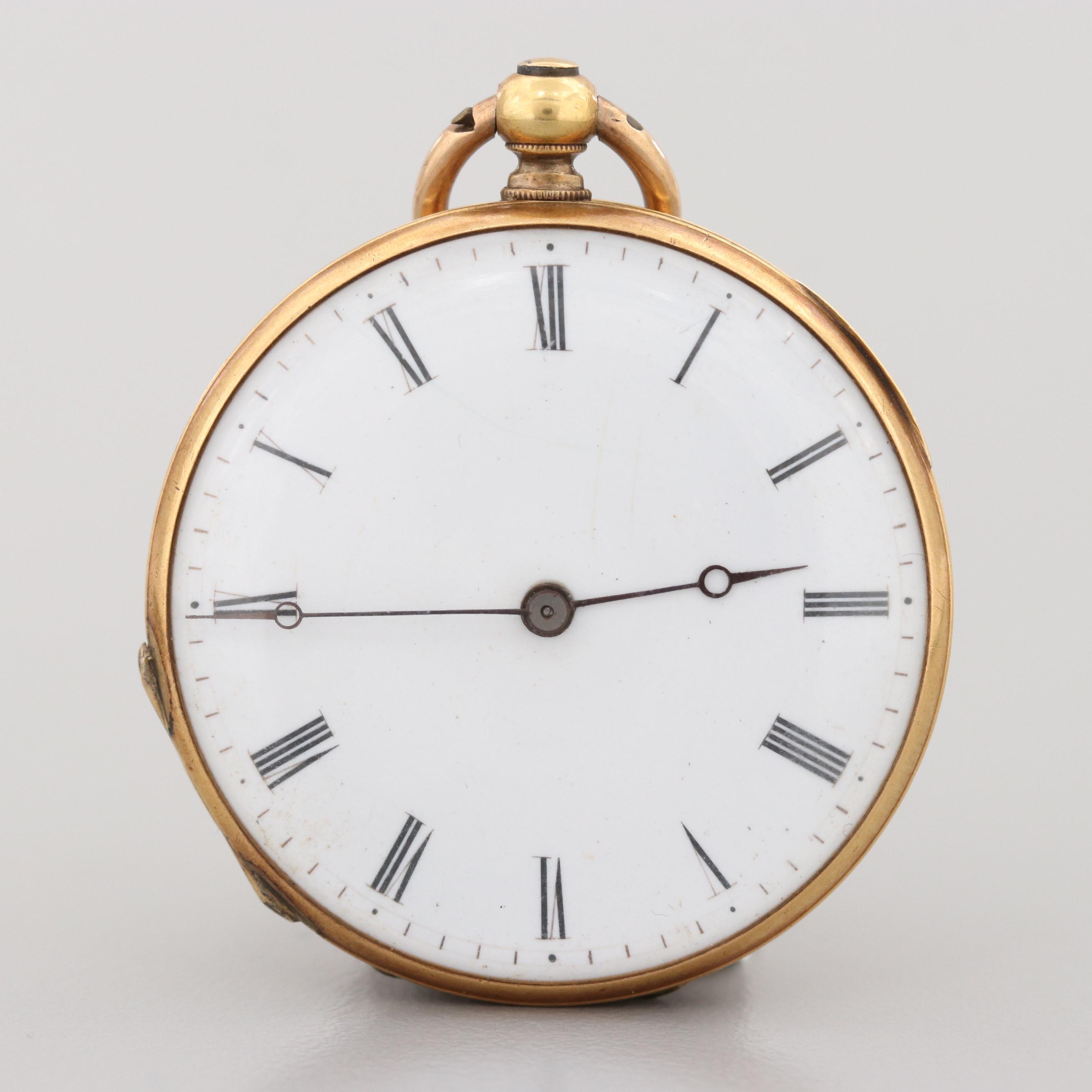 European 18K Yellow Gold Pocket Watch, Late 1800s