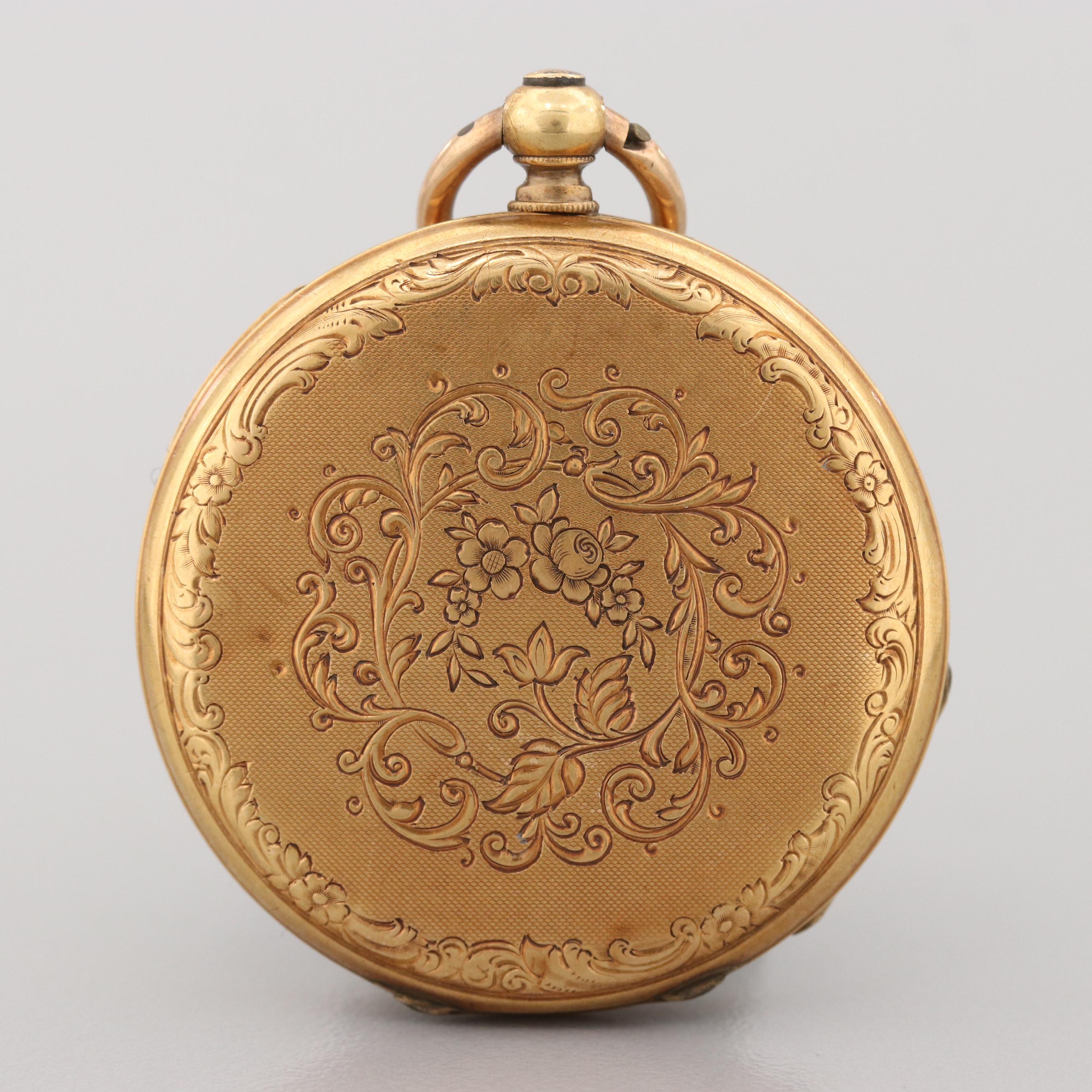 European 18K Yellow Gold Pocket Watch, Late 1800s