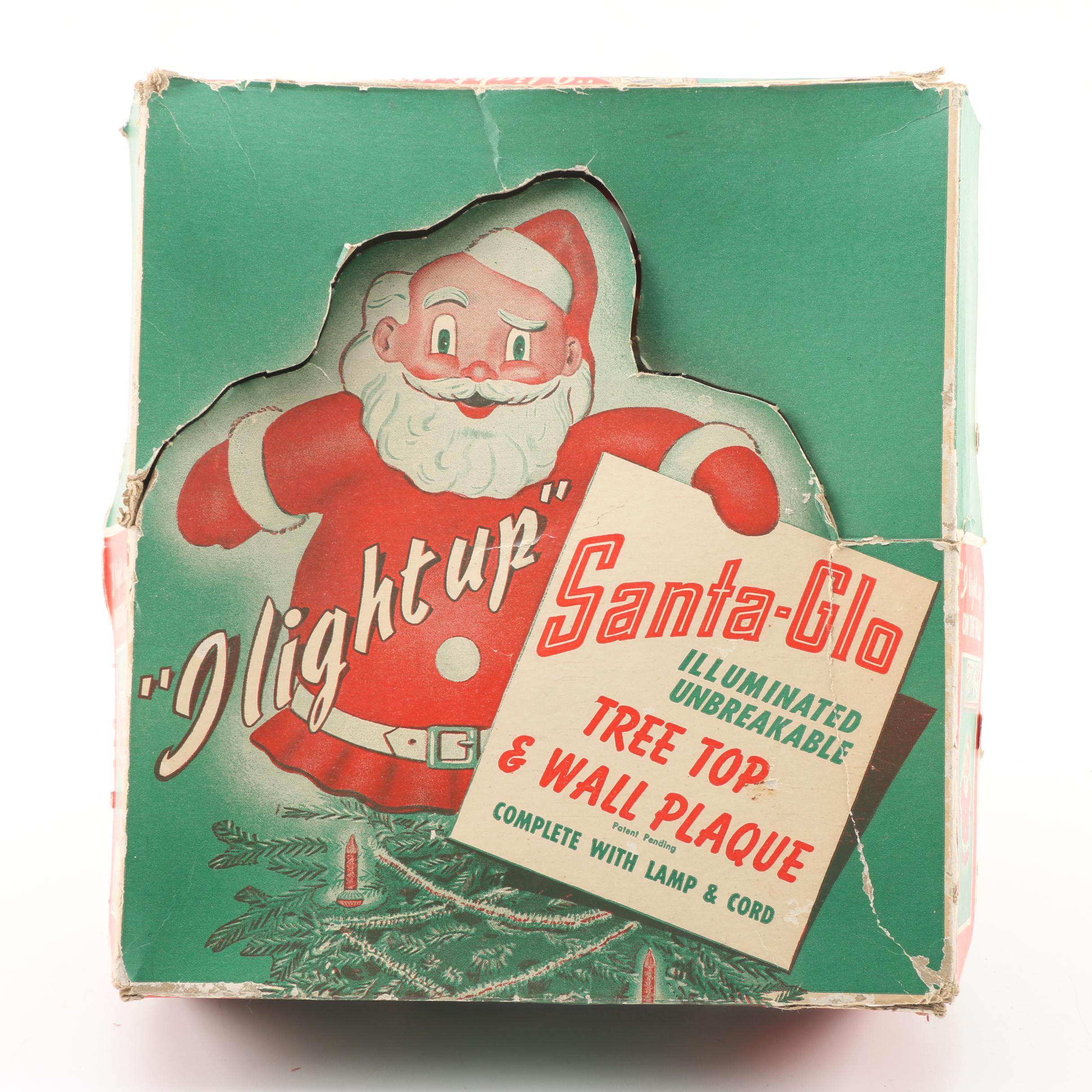 Santa-Glo Light-Up Christmas Tree Topper/Wall Plaque from Glolite Corp., c.1940s