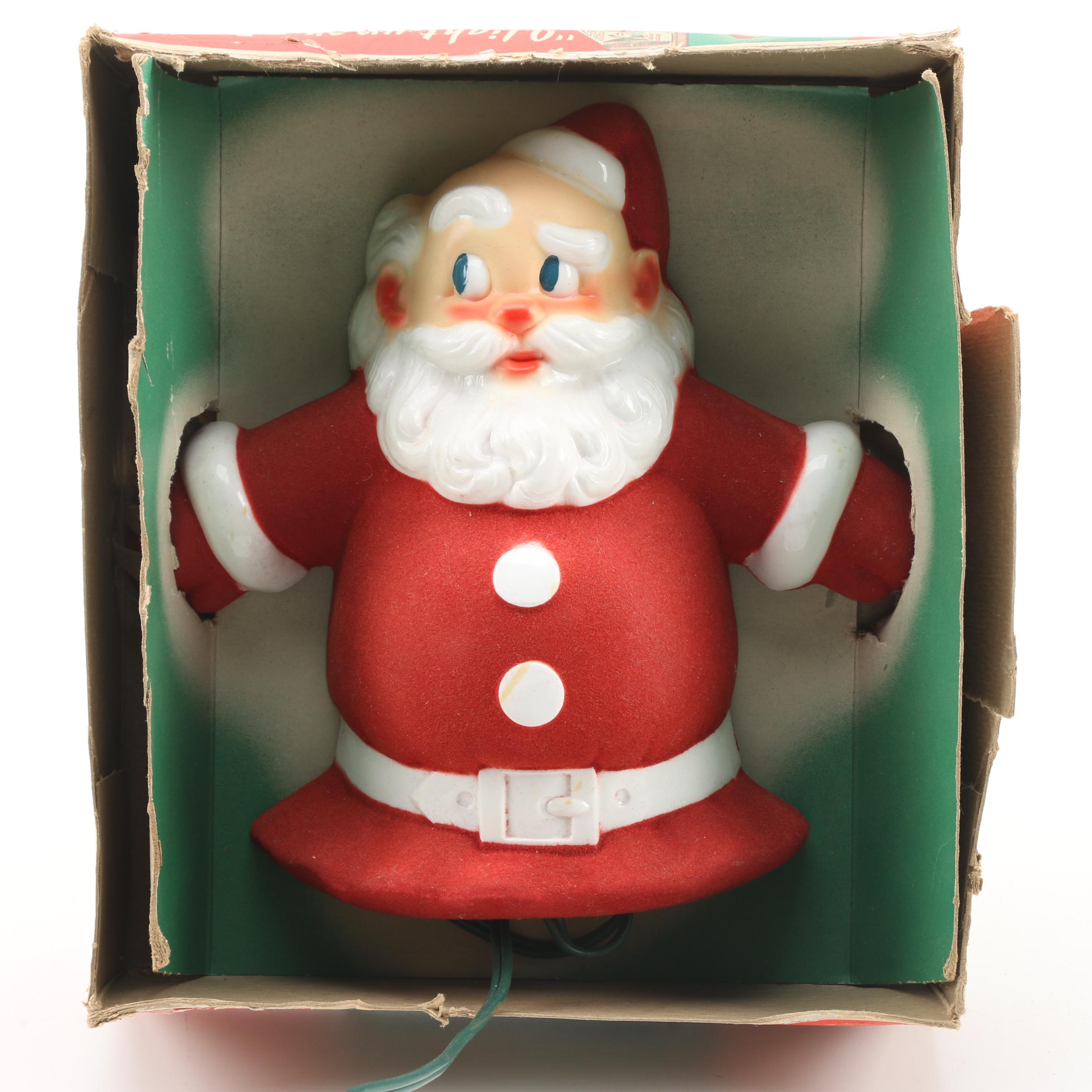 Santa-Glo Light-Up Christmas Tree Topper/Wall Plaque from Glolite Corp., c.1940s