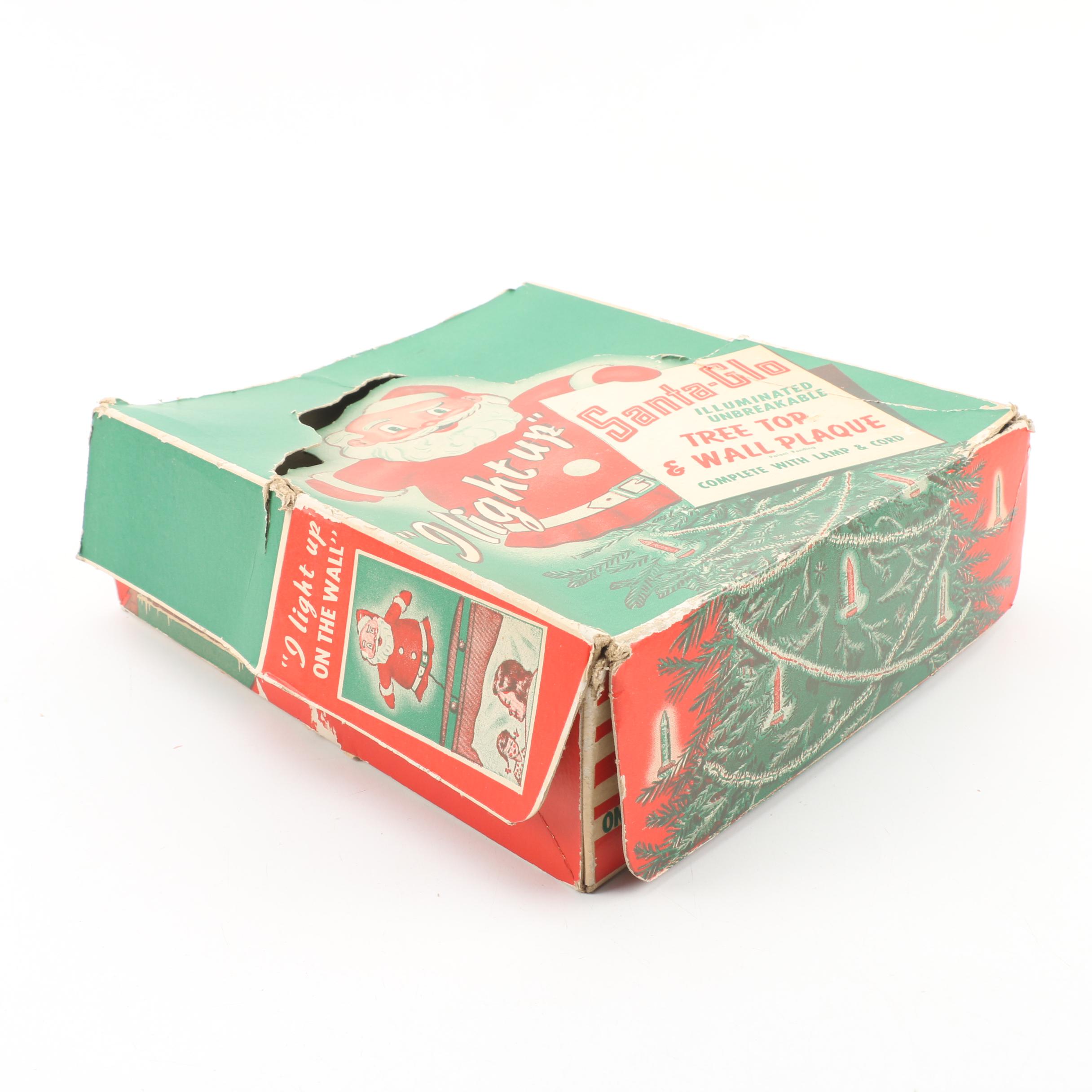 Santa-Glo Light-Up Christmas Tree Topper/Wall Plaque from Glolite Corp., c.1940s