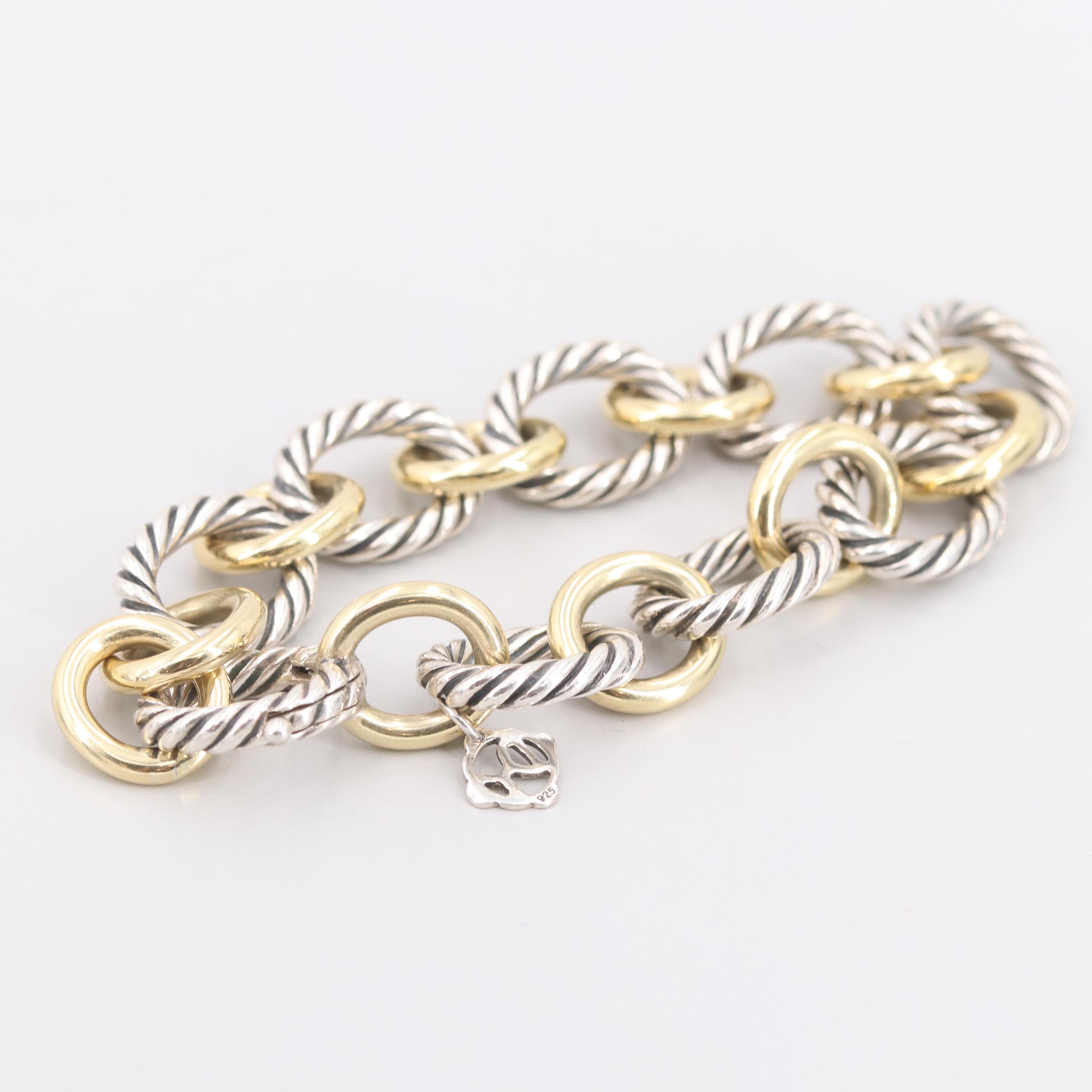 David Yurman Sterling Silver and 18K Yellow Gold Bracelet