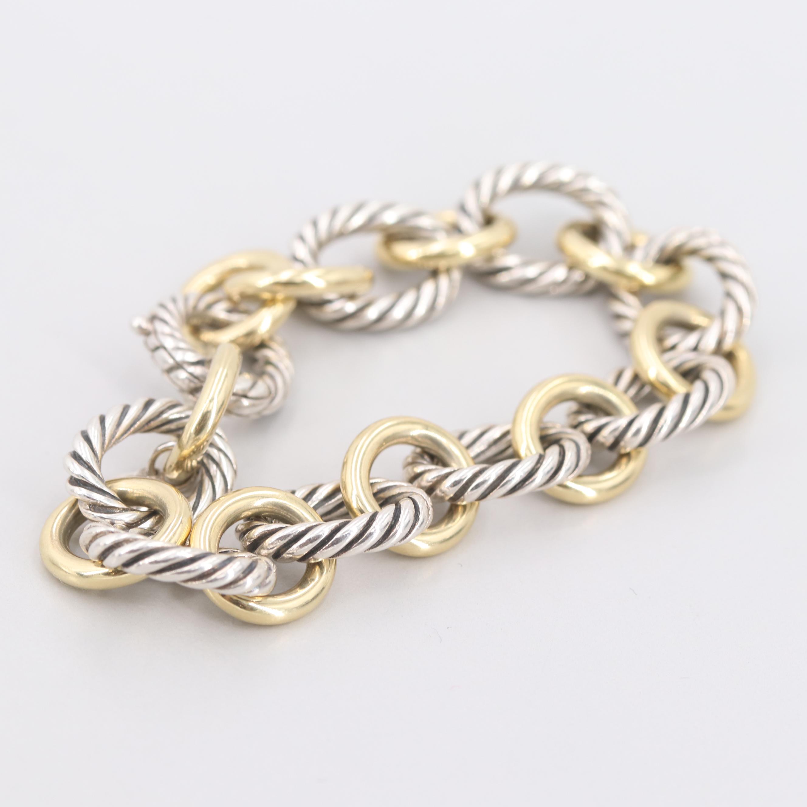 David Yurman Sterling Silver and 18K Yellow Gold Bracelet