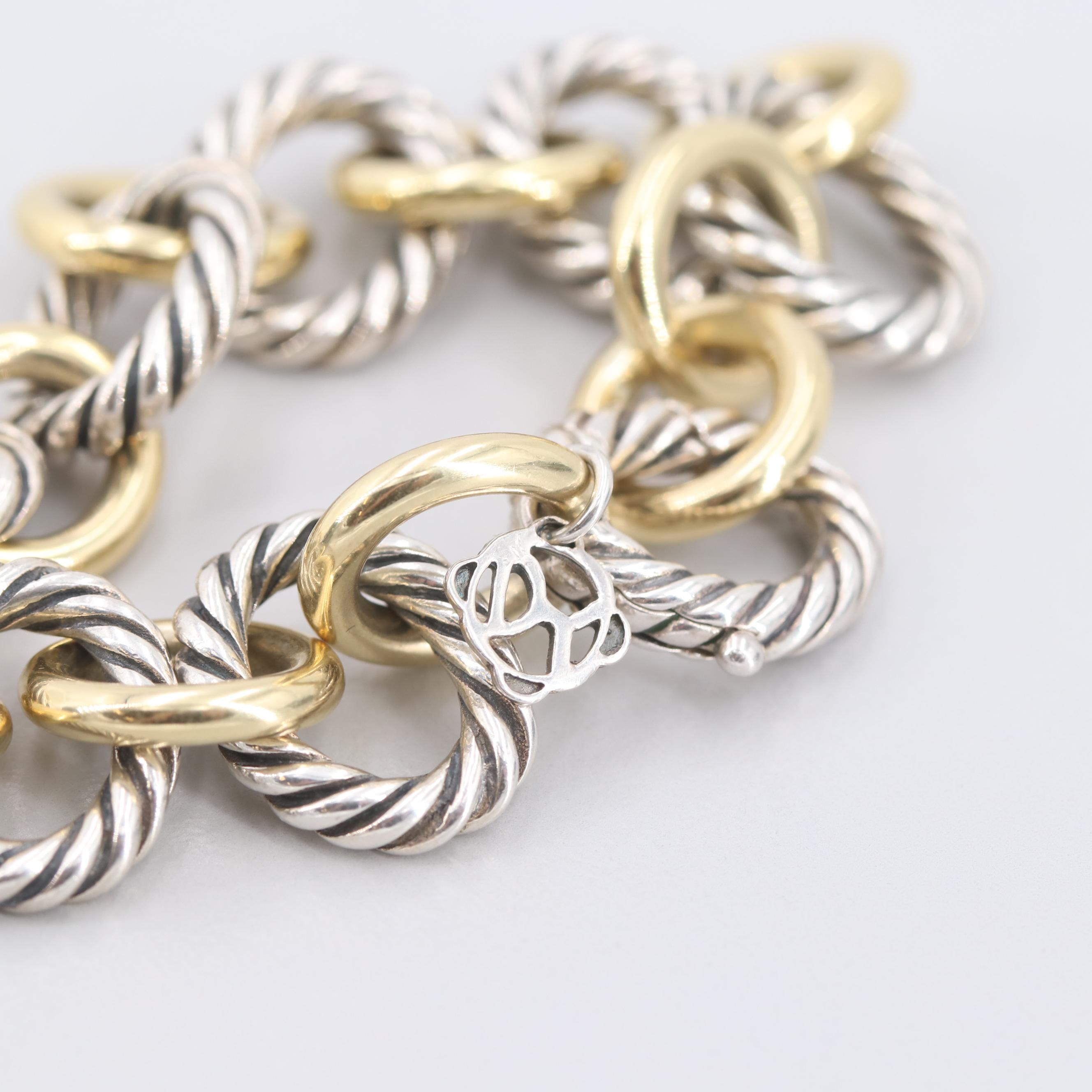 David Yurman Sterling Silver and 18K Yellow Gold Bracelet