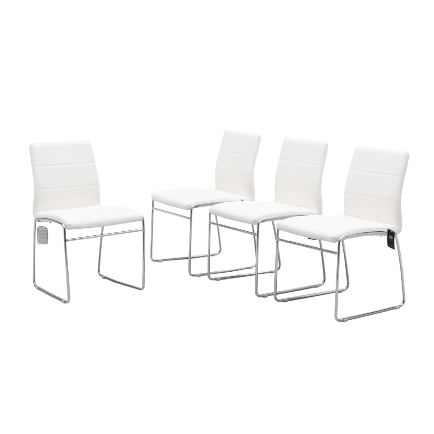 Excella Furniture Leather and Chrome Side Chairs in White