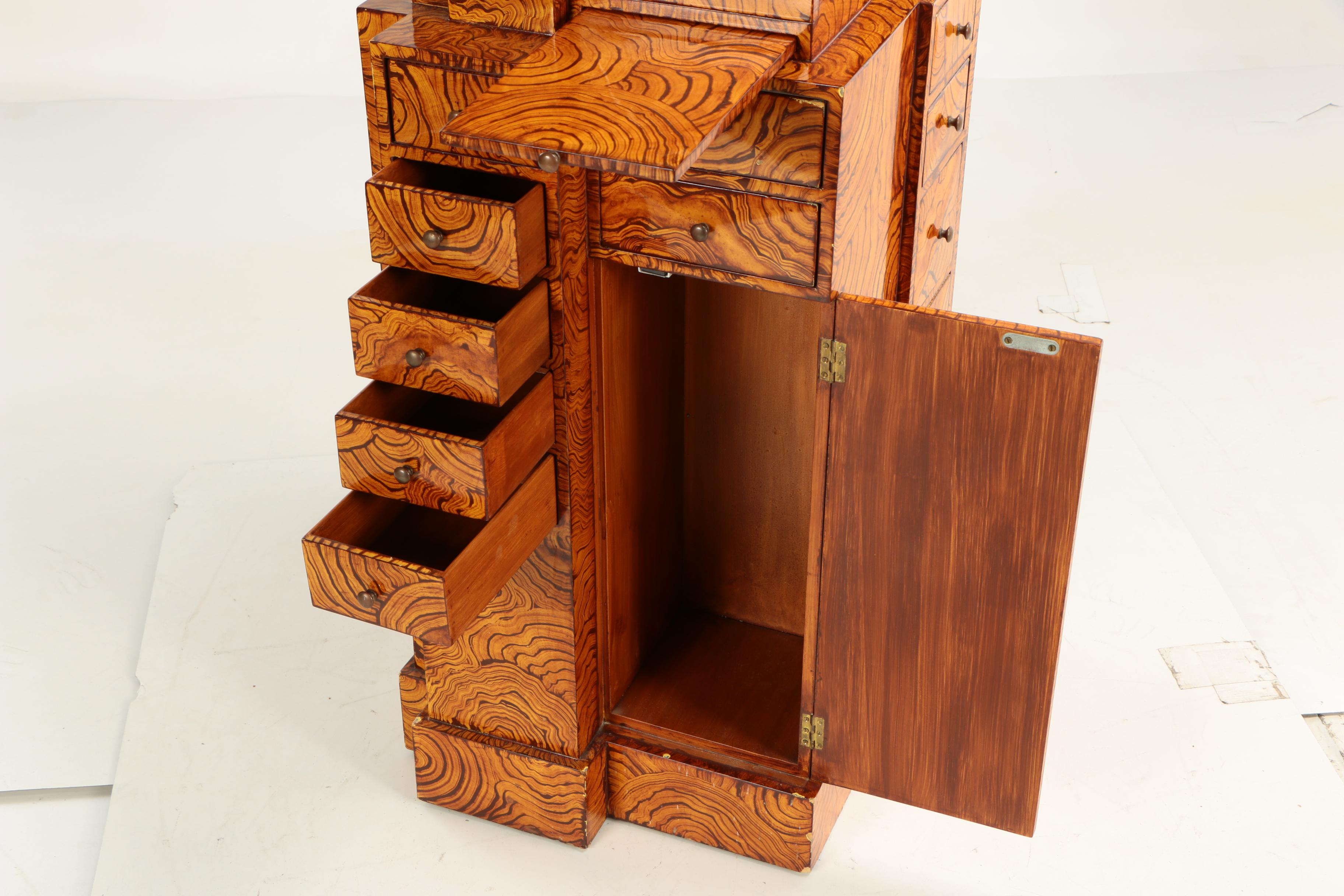 Maitland-Smith Art Deco Style Grain-Painted "Skyscraper" Cabinet