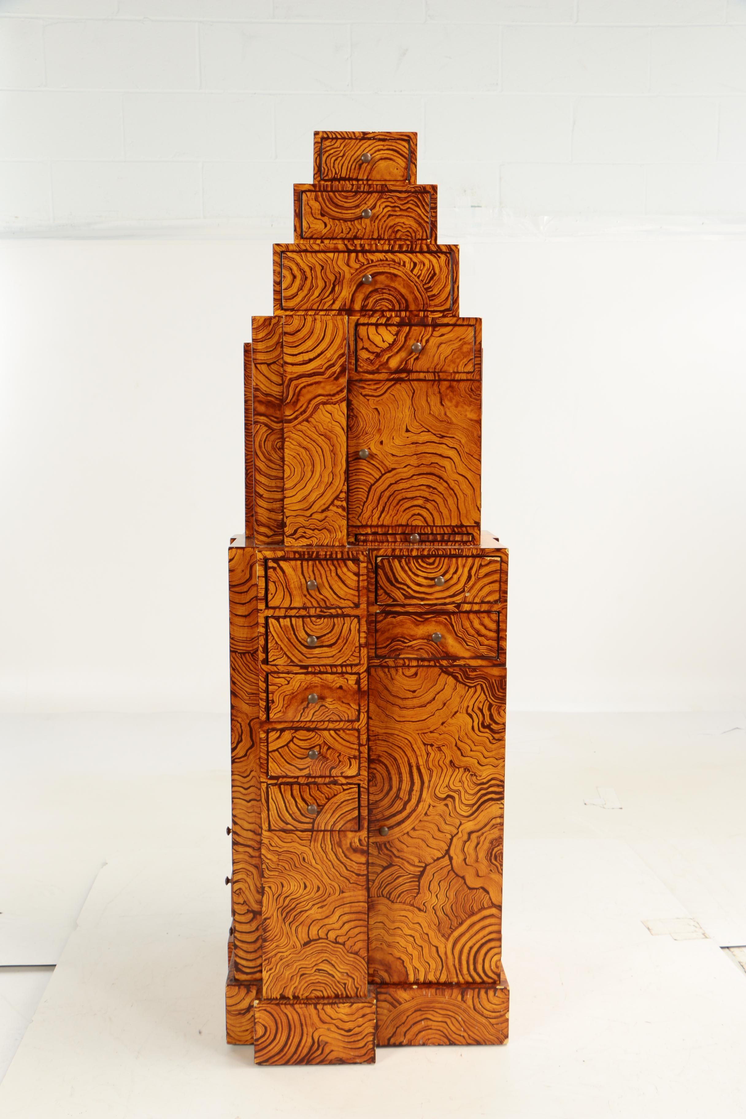 Maitland-Smith Art Deco Style Grain-Painted "Skyscraper" Cabinet