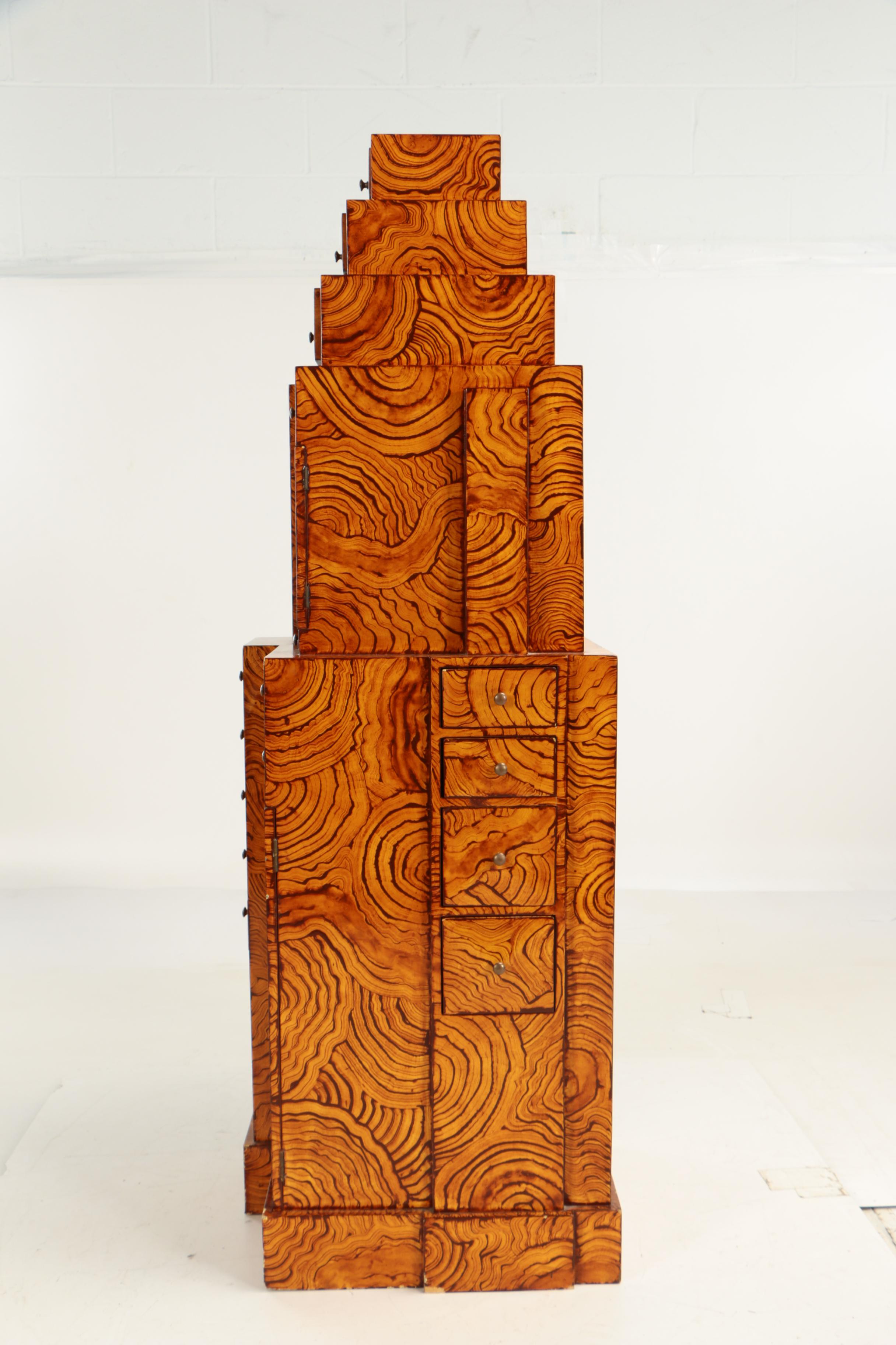 Maitland-Smith Art Deco Style Grain-Painted "Skyscraper" Cabinet