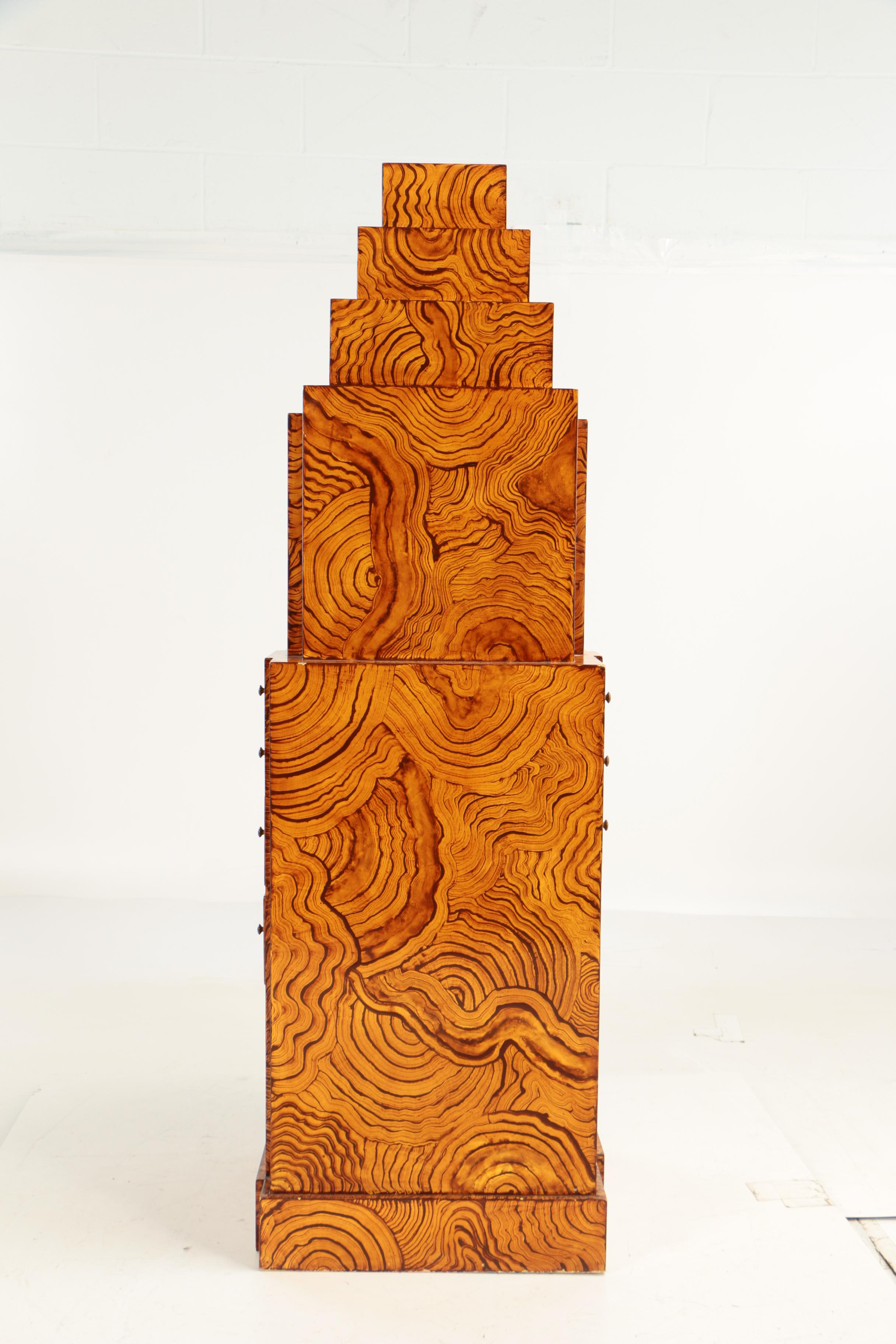 Maitland-Smith Art Deco Style Grain-Painted "Skyscraper" Cabinet