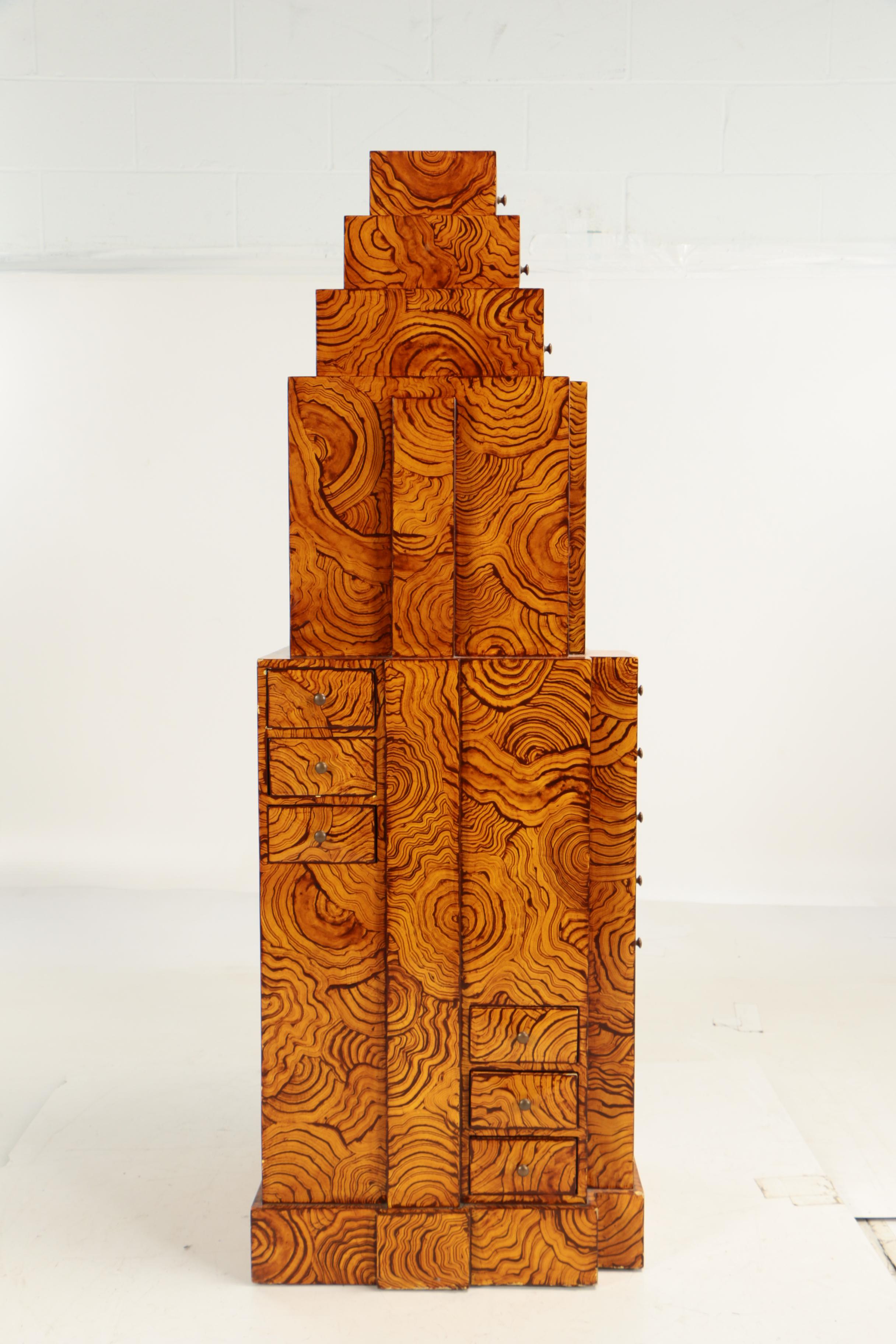 Maitland-Smith Art Deco Style Grain-Painted "Skyscraper" Cabinet