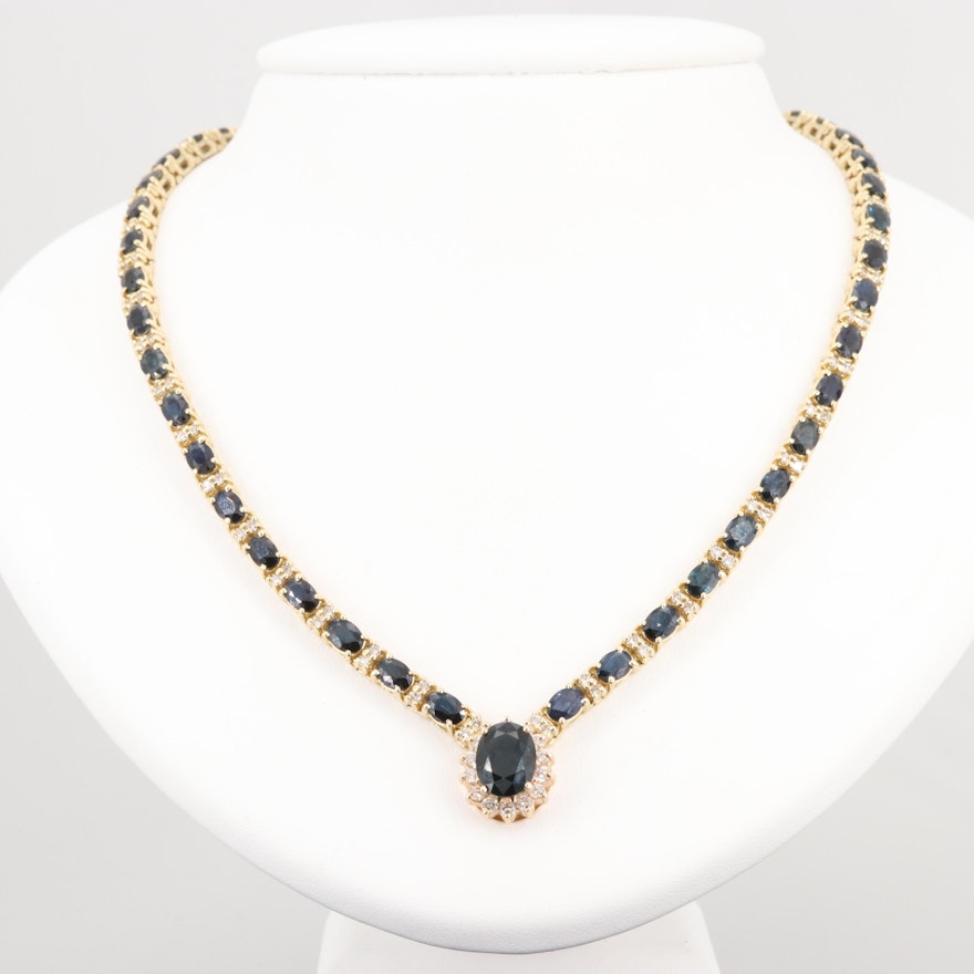 14K Yellow Gold 22.72 CTW Sapphire and 3.14 CTW Diamond Necklace