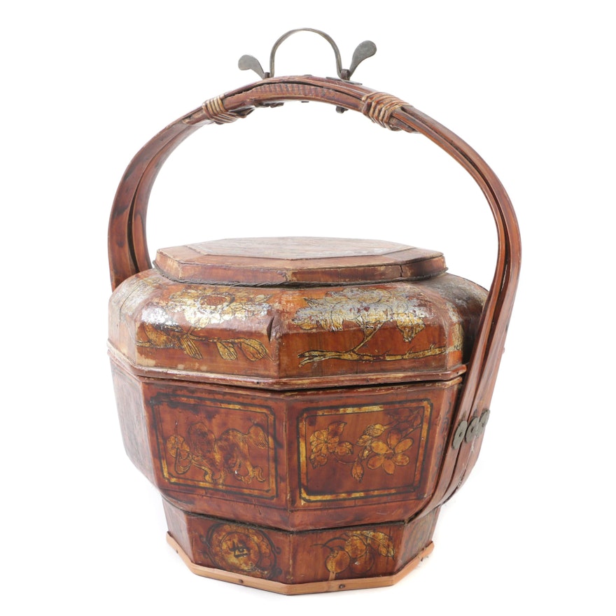 Chinese Painted and Parcel Gilt Wooden Basket