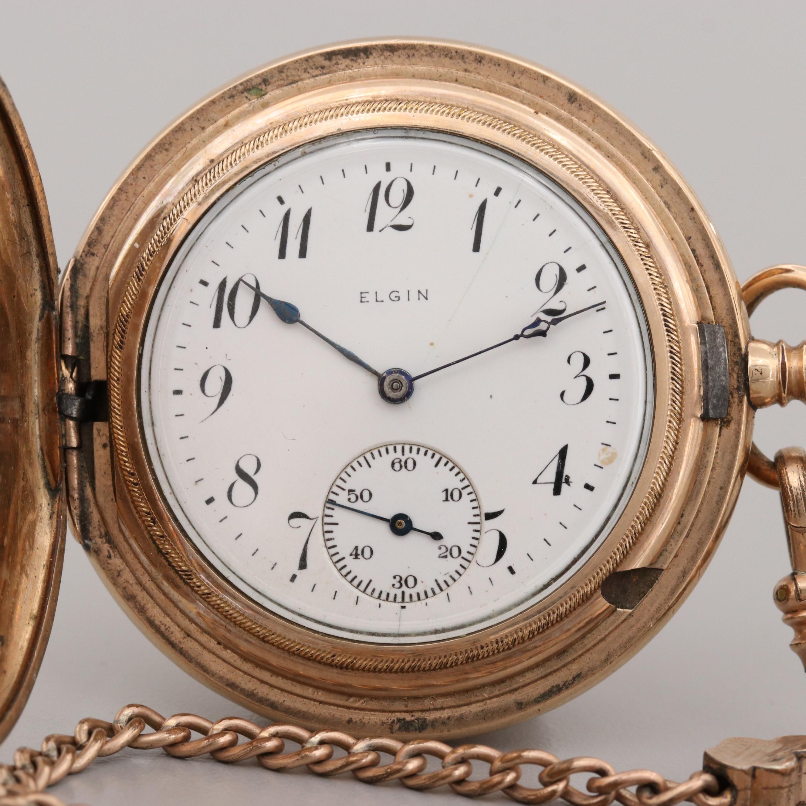 Antique Elgin Gold Filled Pocket Watch With Fob Chain