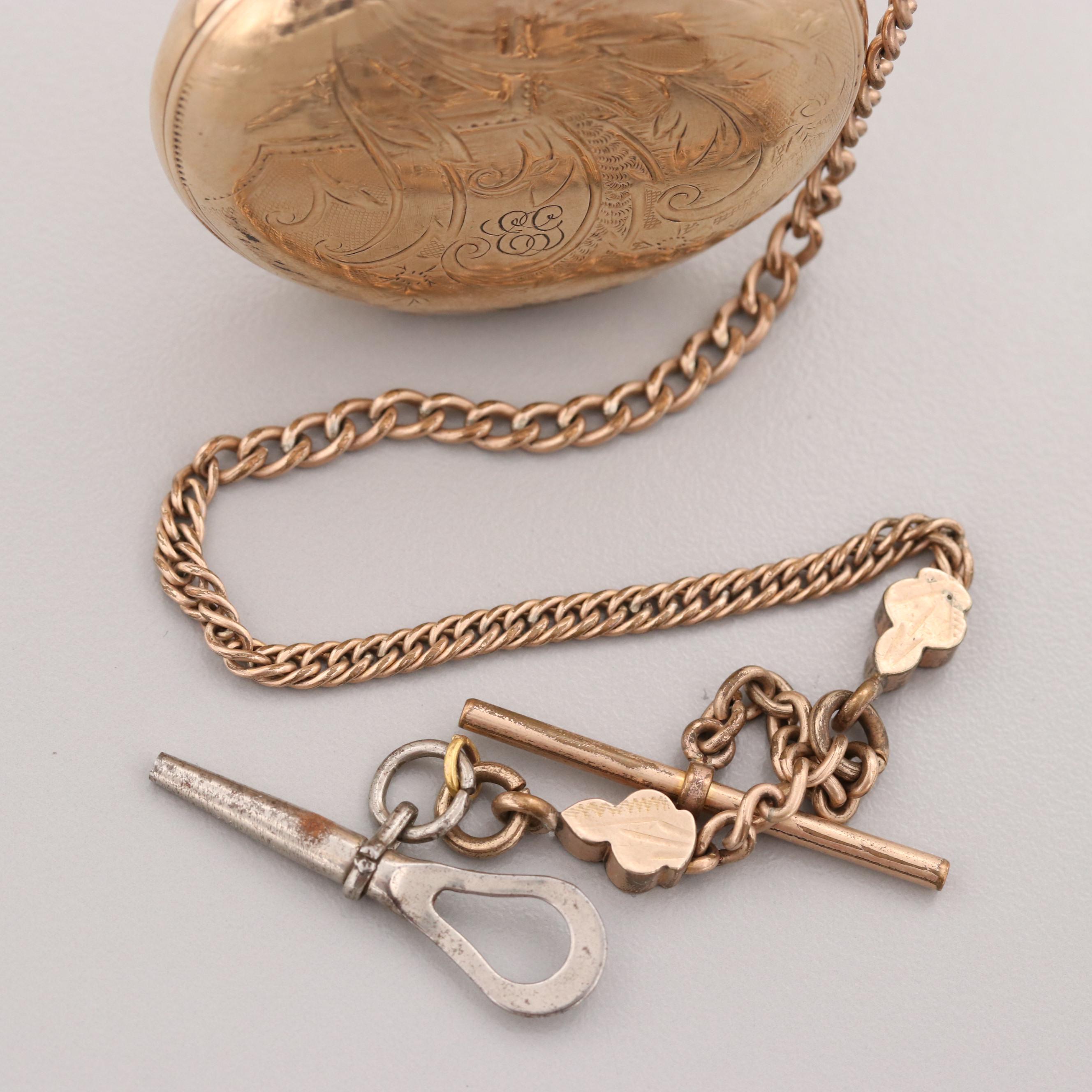 Antique Elgin Gold Filled Pocket Watch With Fob Chain