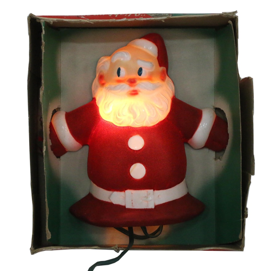 Santa-Glo Light-Up Christmas Tree Topper/Wall Plaque from Glolite Corp., c.1940s