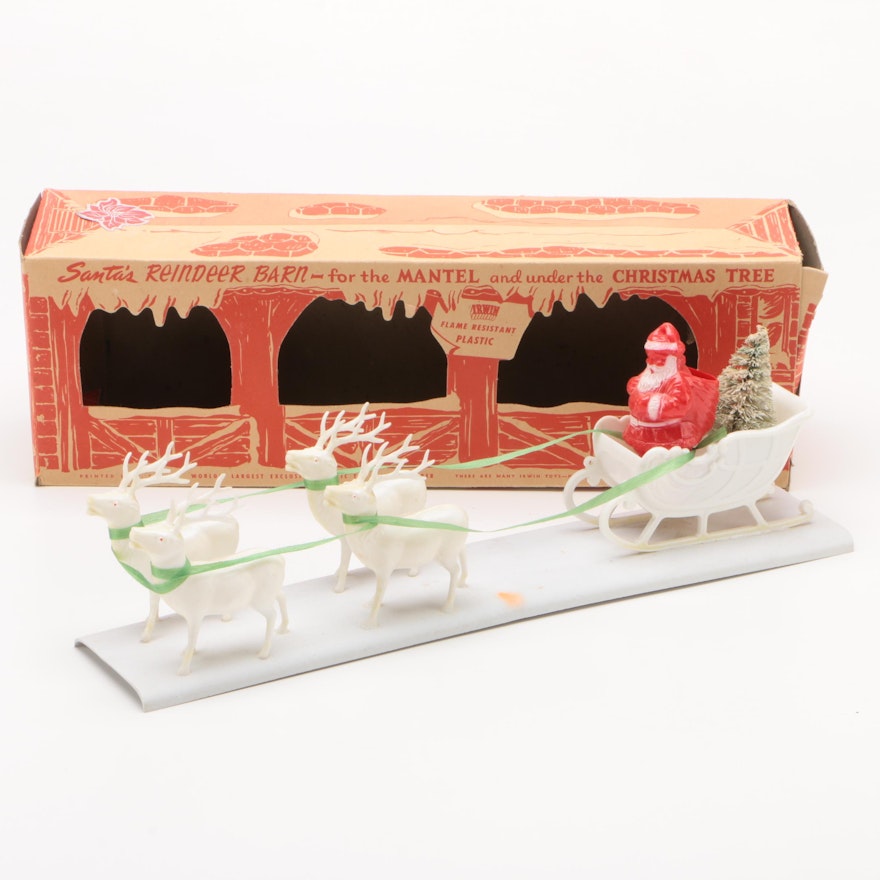 Irwin Toys "Santa's Reindeer Barn" Mantel Ornament, Mid-Century