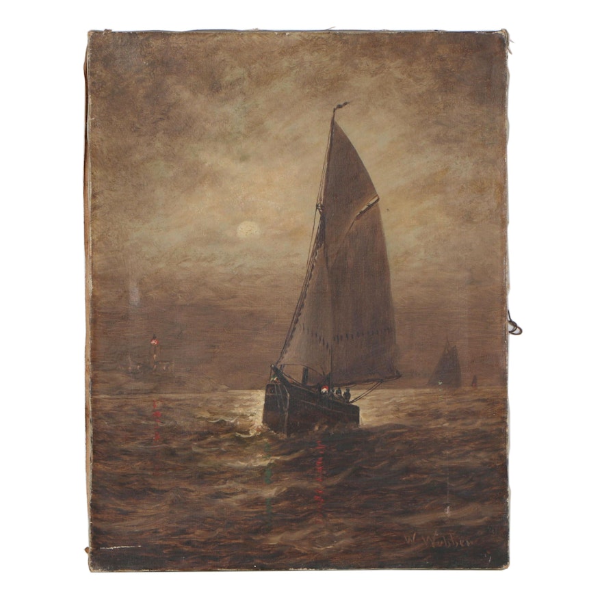 Wesley Webber Nautical Scene Oil Painting