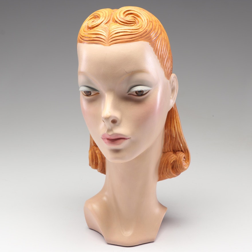 Plaster Female Mannequin Head, Mid-20th Century