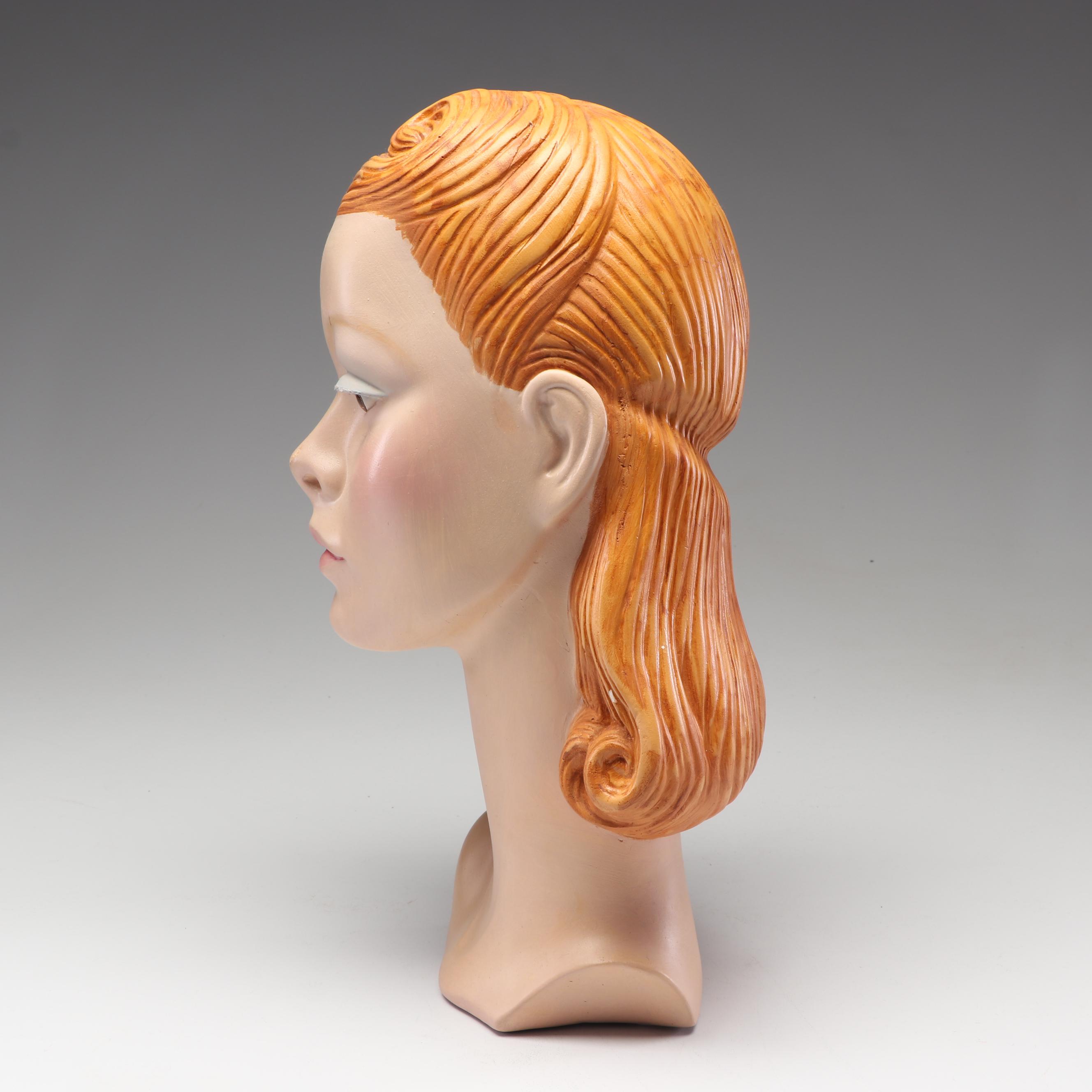 Plaster Female Mannequin Head, Mid-20th Century