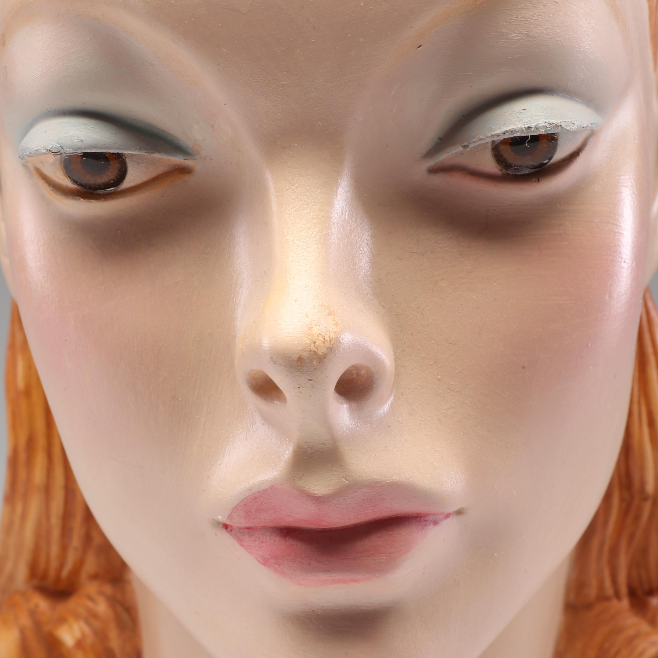 Plaster Female Mannequin Head, Mid-20th Century