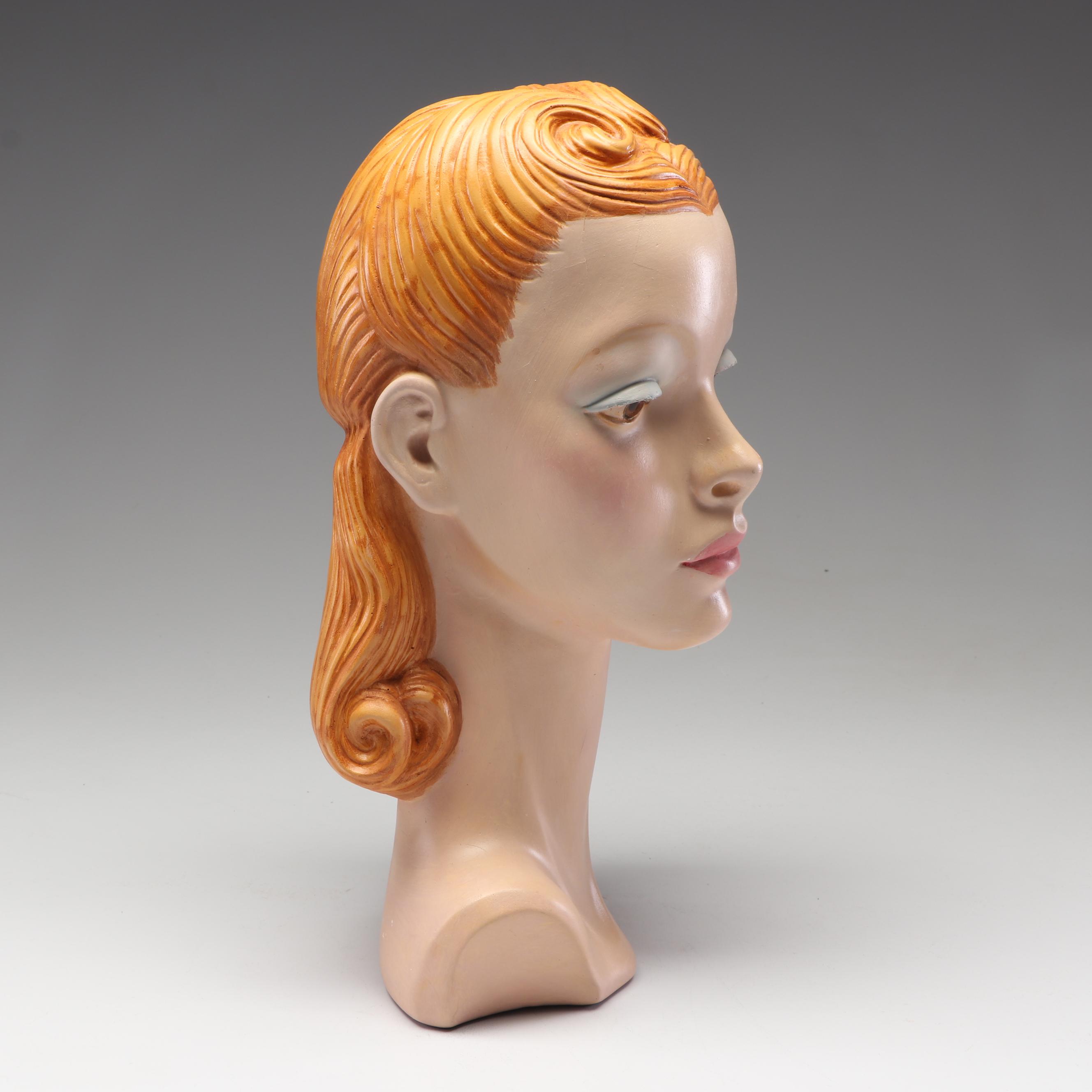 Plaster Female Mannequin Head, Mid-20th Century