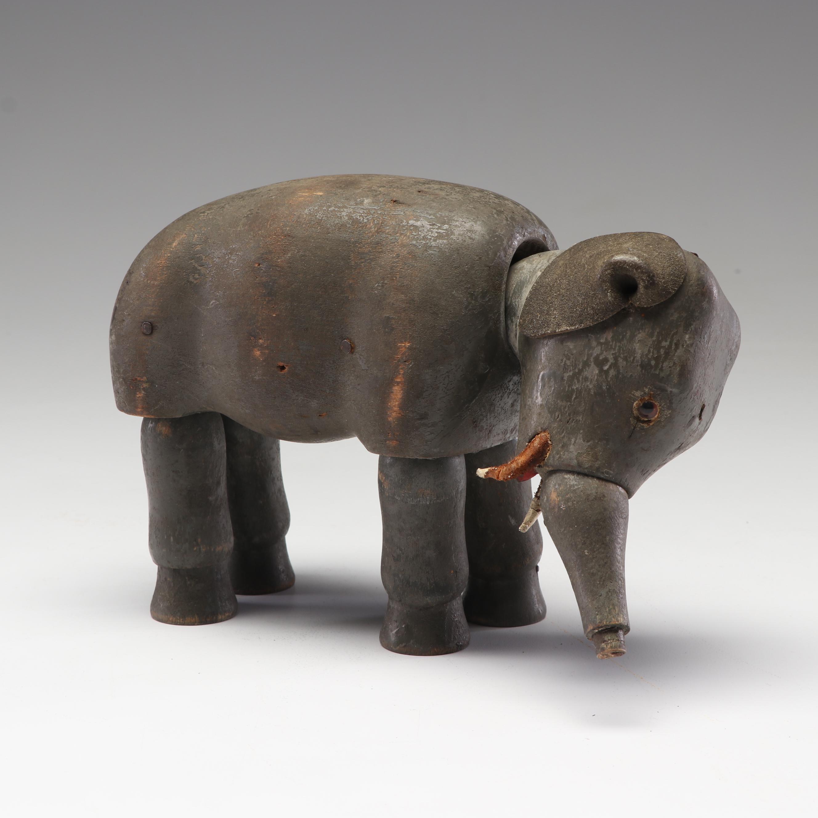 Shoenhut German Hand-Painted Wood Circus Articulated Elephant Toy, Circa 1910