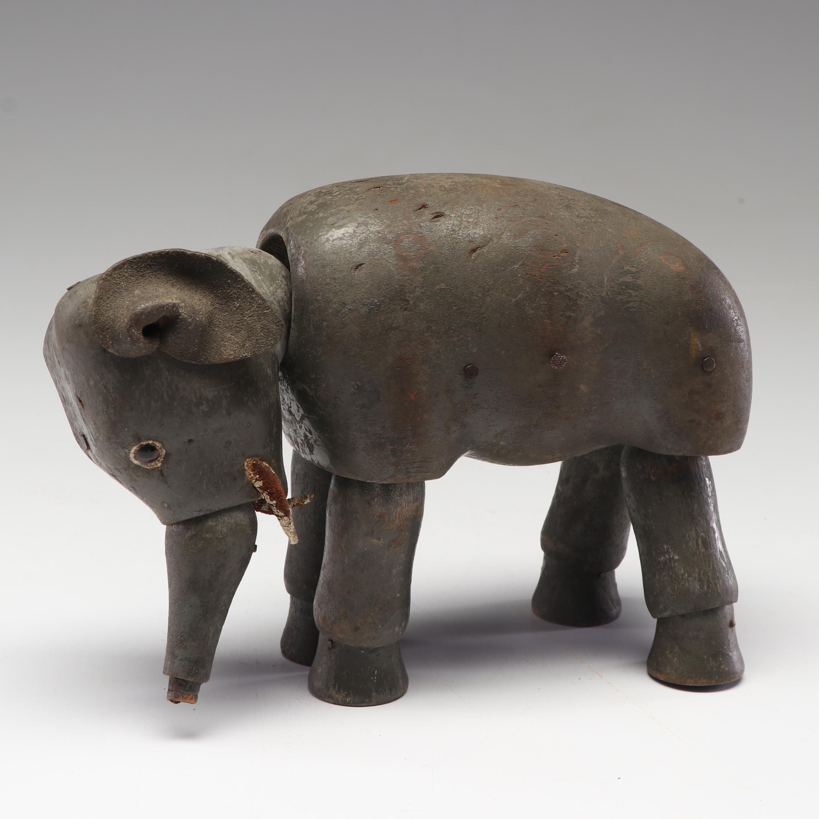 Shoenhut German Hand-Painted Wood Circus Articulated Elephant Toy, Circa 1910