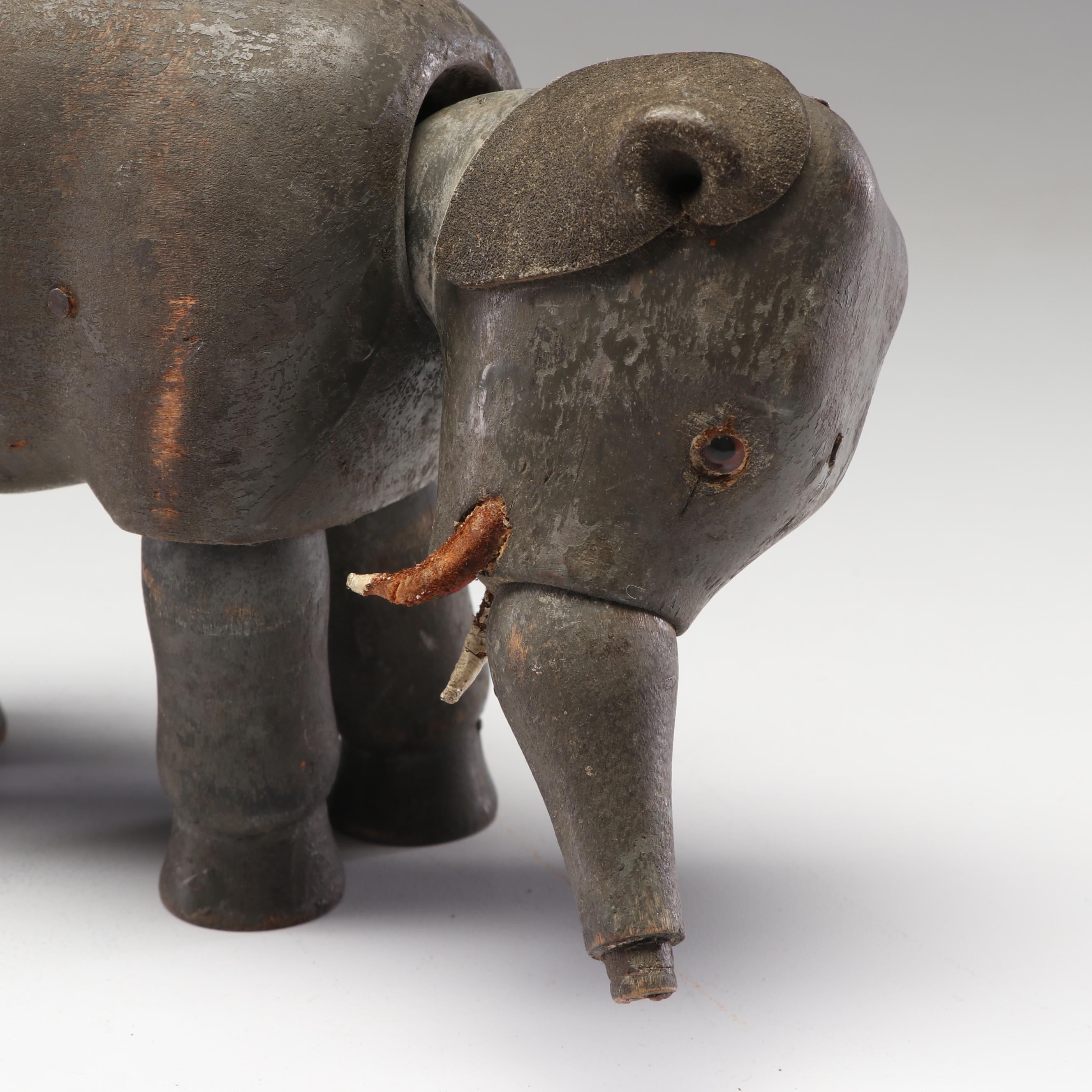 Shoenhut German Hand-Painted Wood Circus Articulated Elephant Toy, Circa 1910