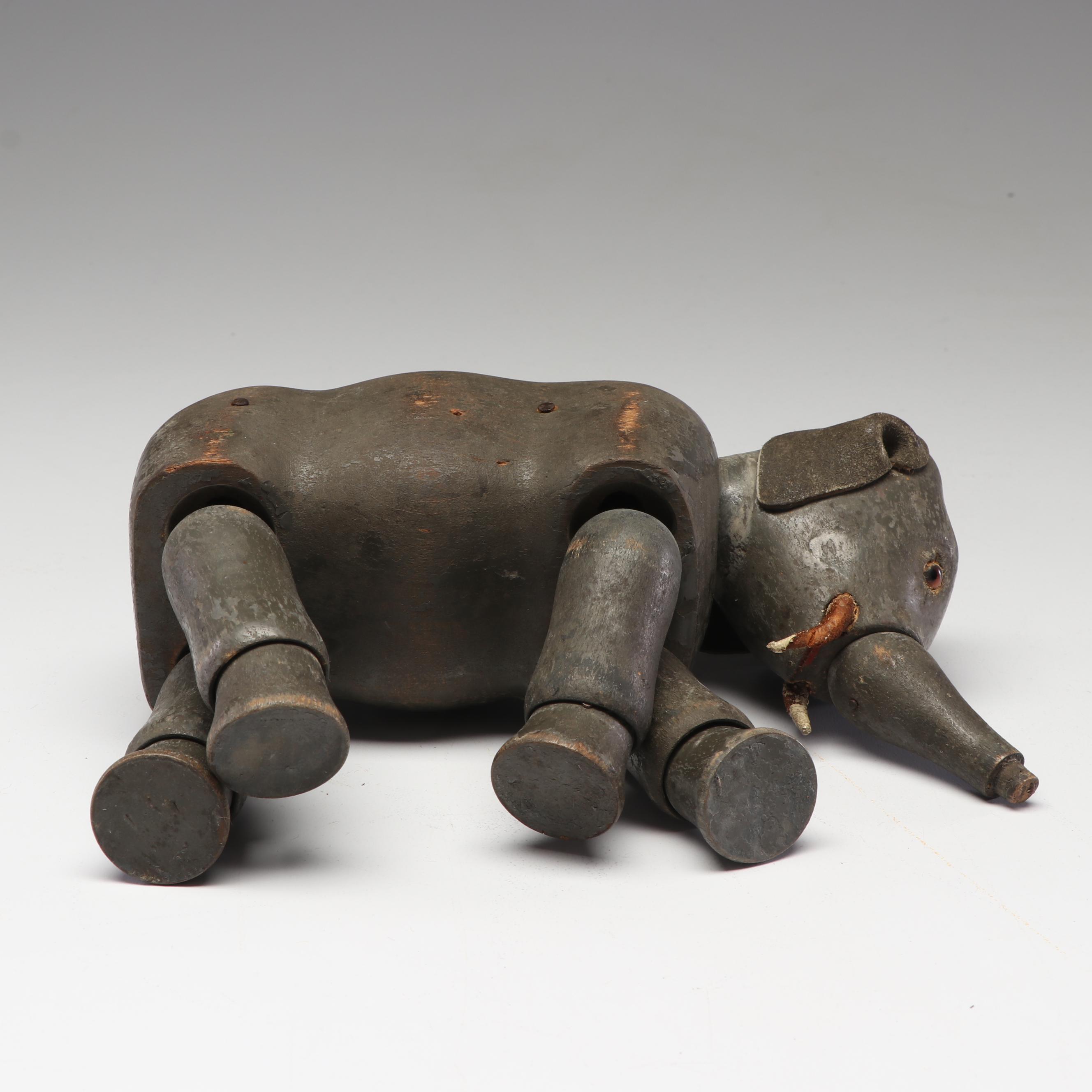 Shoenhut German Hand-Painted Wood Circus Articulated Elephant Toy, Circa 1910