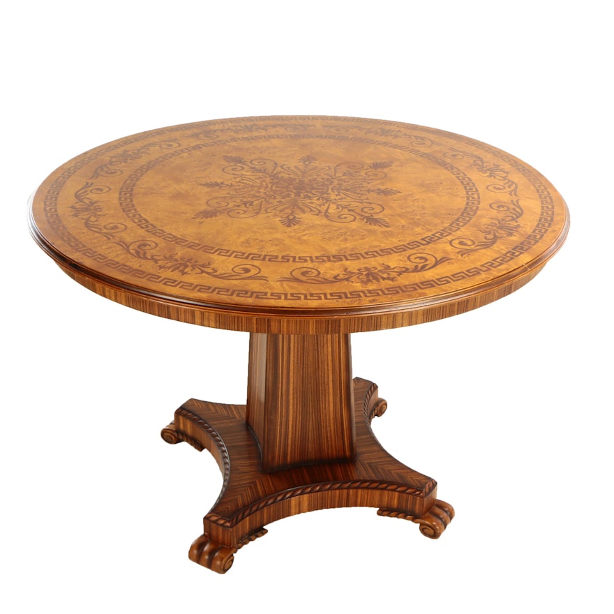 Contemporary Neoclassical Style Burl Maple, Zebrawood, & Marquetry Center Table