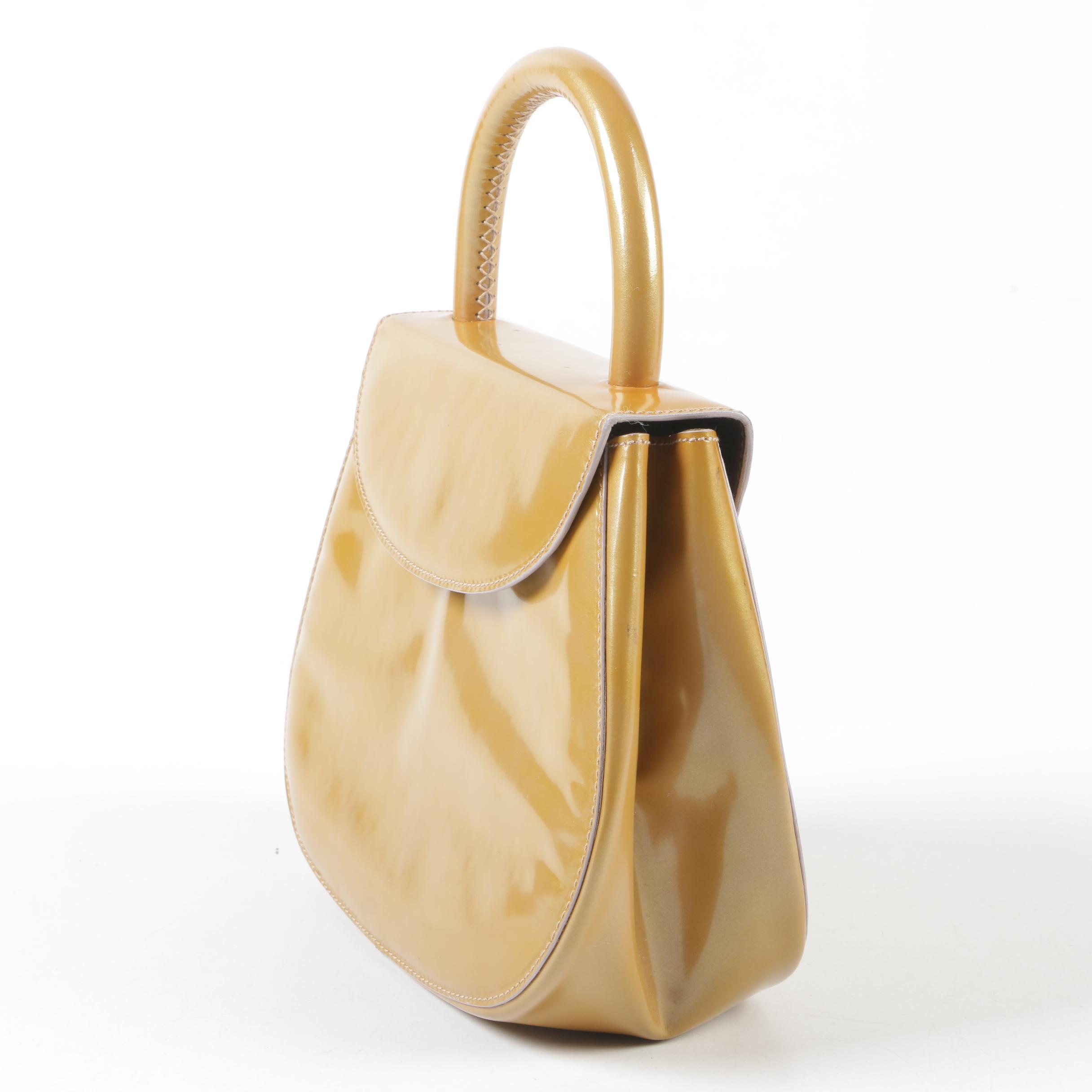 Prada Camel Patent Leather Top Handle Mini Bag, Vintage