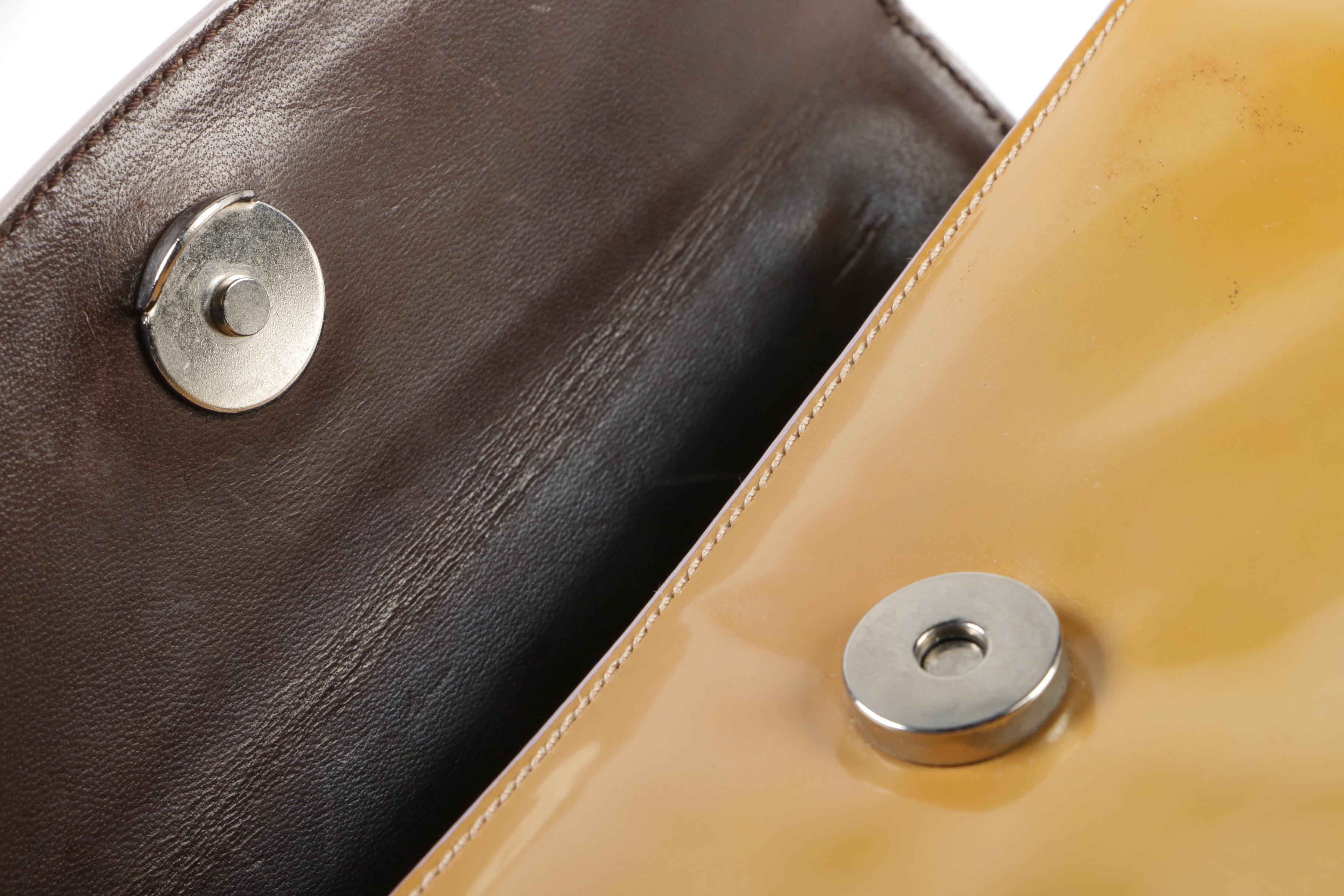 Prada Camel Patent Leather Top Handle Mini Bag, Vintage